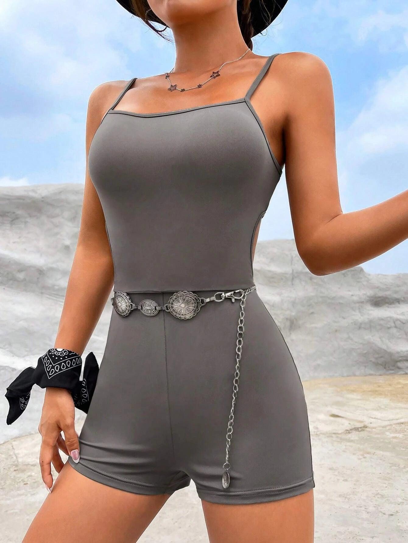 Solid Colored Cami Unitard Romper-Comfy Jumpsuits