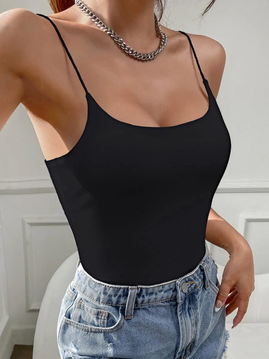 Plain Solid Cami Bodysuit-Comfy Jumpsuits
