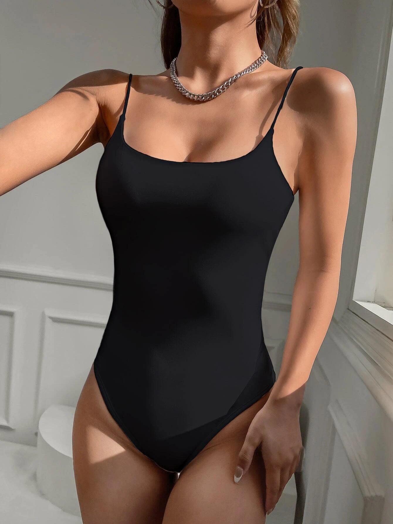 Sleeveless Solid Cami Bodysuit-Comfy Jumpsuits