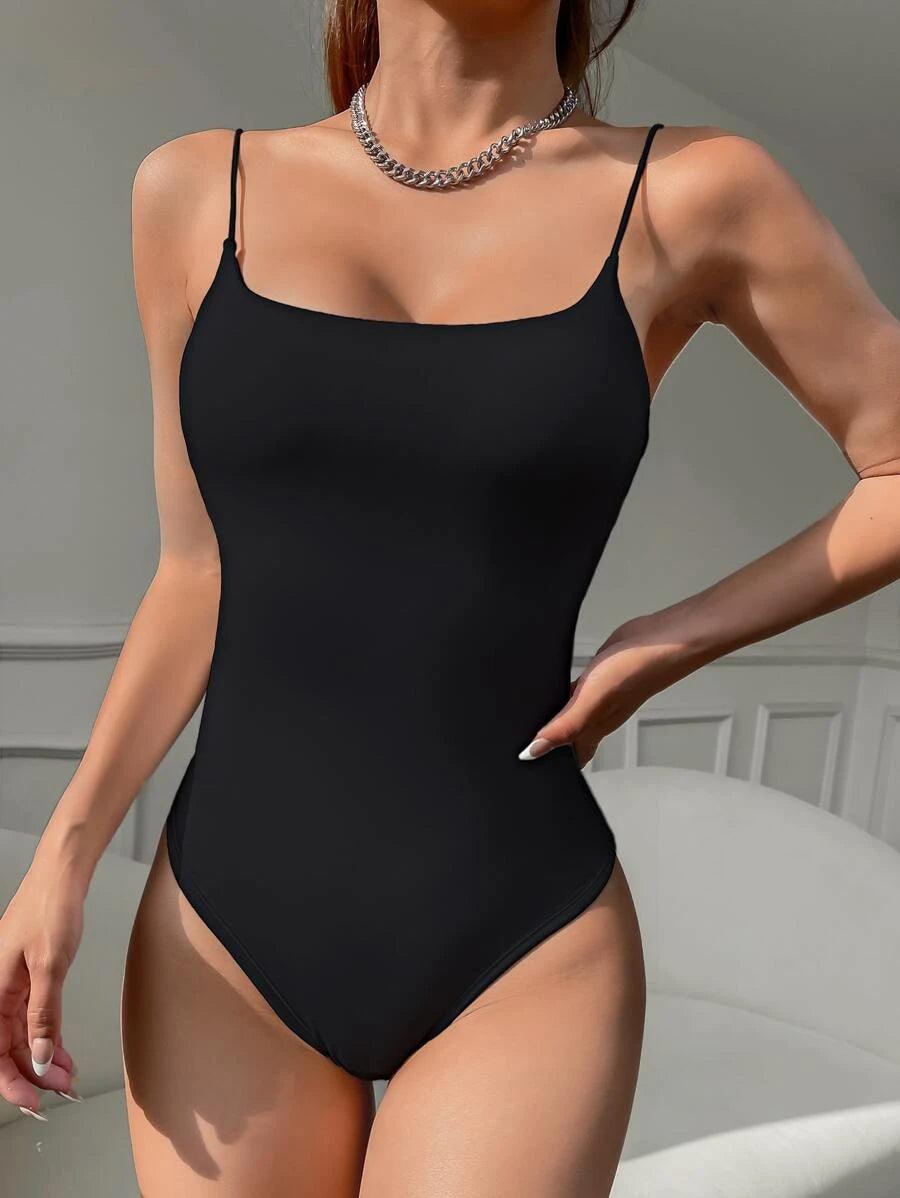 Plain Solid Cami Bodysuit-Comfy Jumpsuits