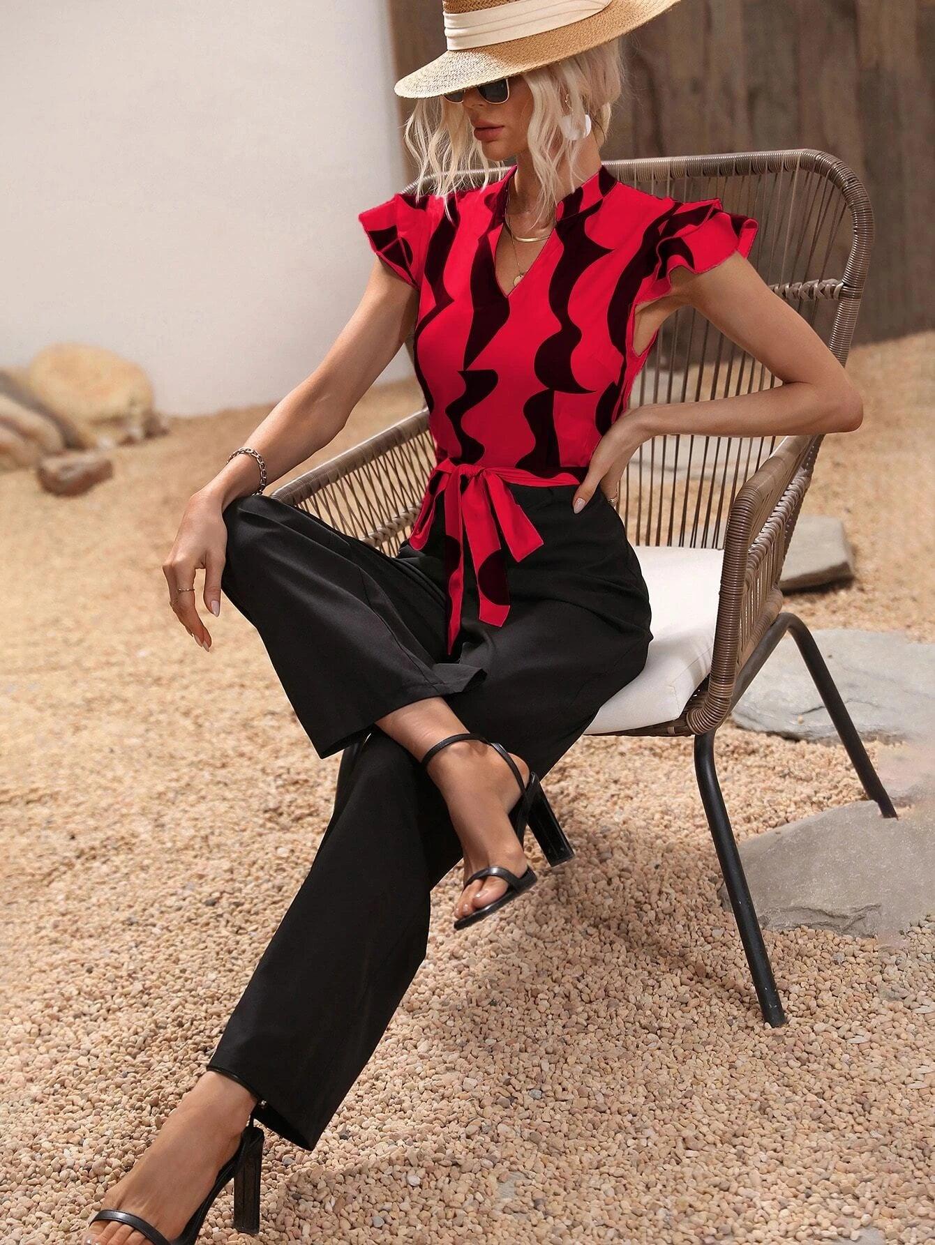 Butterfly Sleeve Belted Jumpsuit-Comfy Jumpsuits