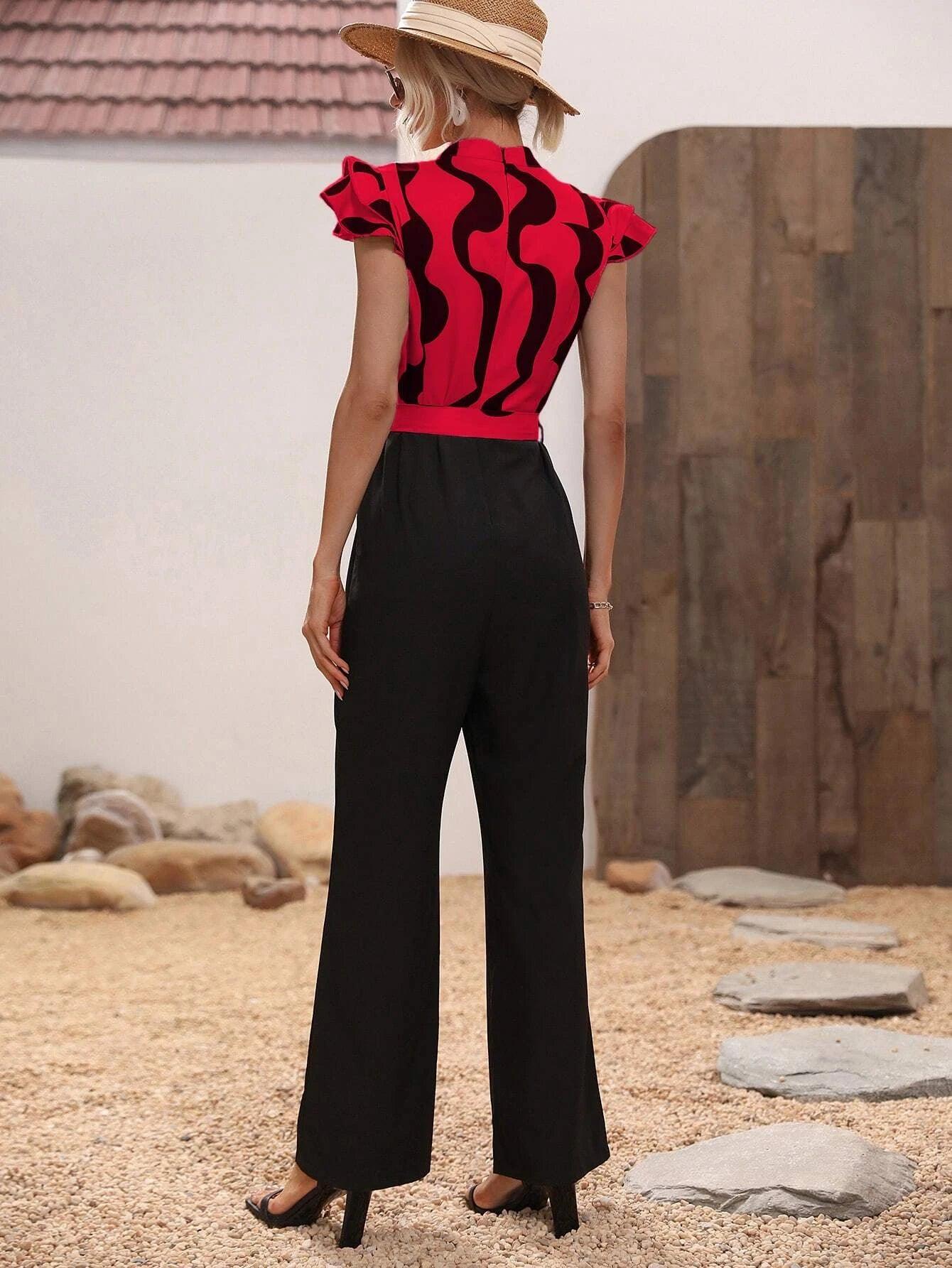 Butterfly Sleeve Belted Jumpsuit-Comfy Jumpsuits