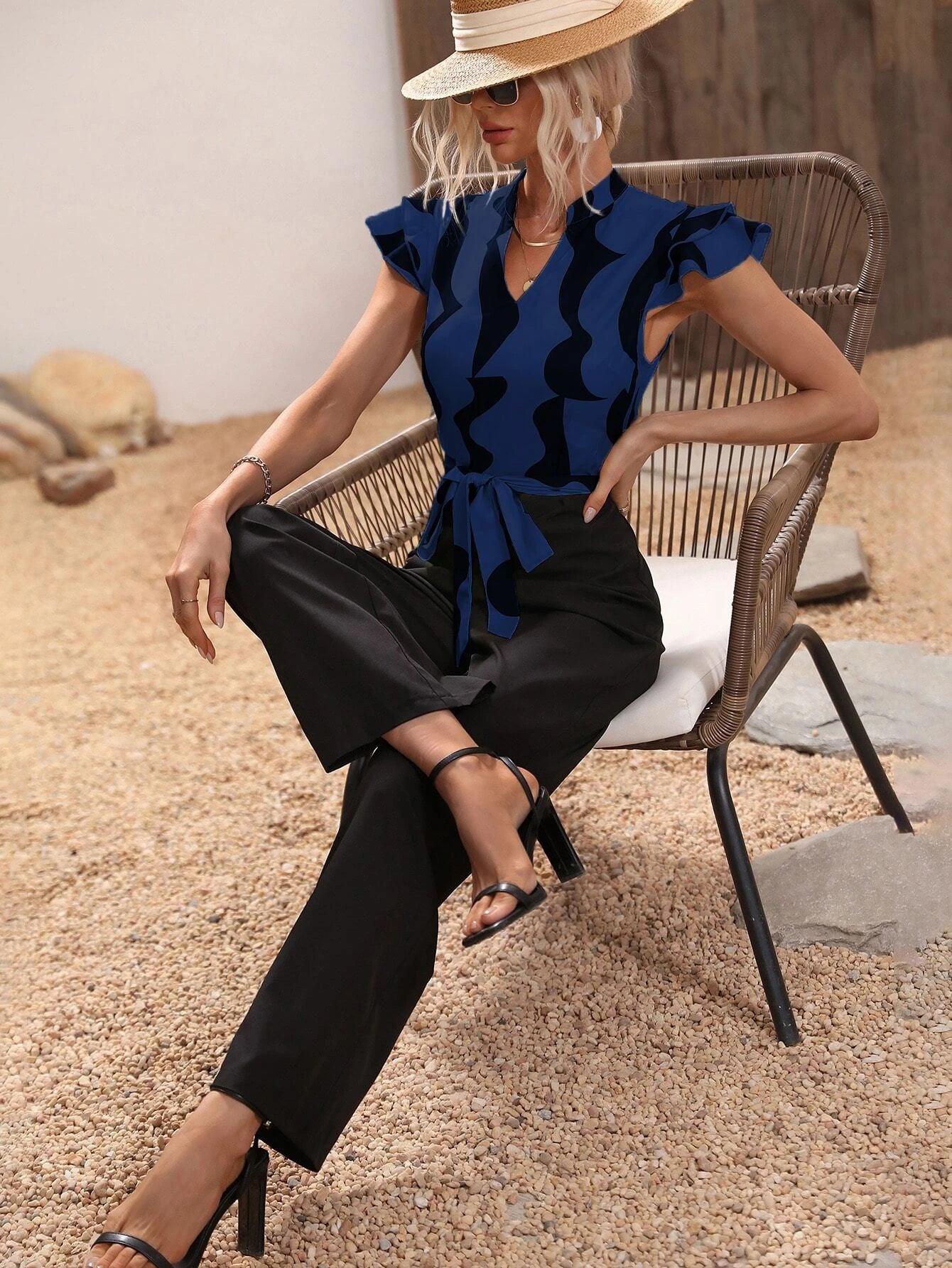 Butterfly Sleeve Belted Jumpsuit-Comfy Jumpsuits