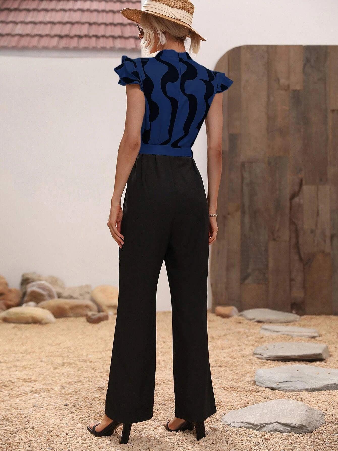 Butterfly Sleeve Belted Jumpsuit-Comfy Jumpsuits