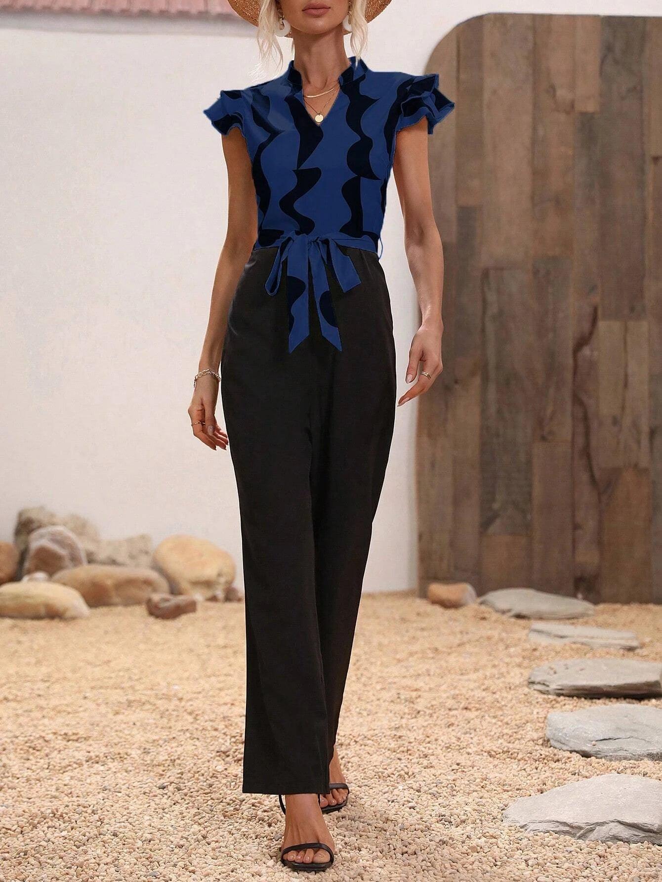 Butterfly Sleeve Belted Jumpsuit-Comfy Jumpsuits