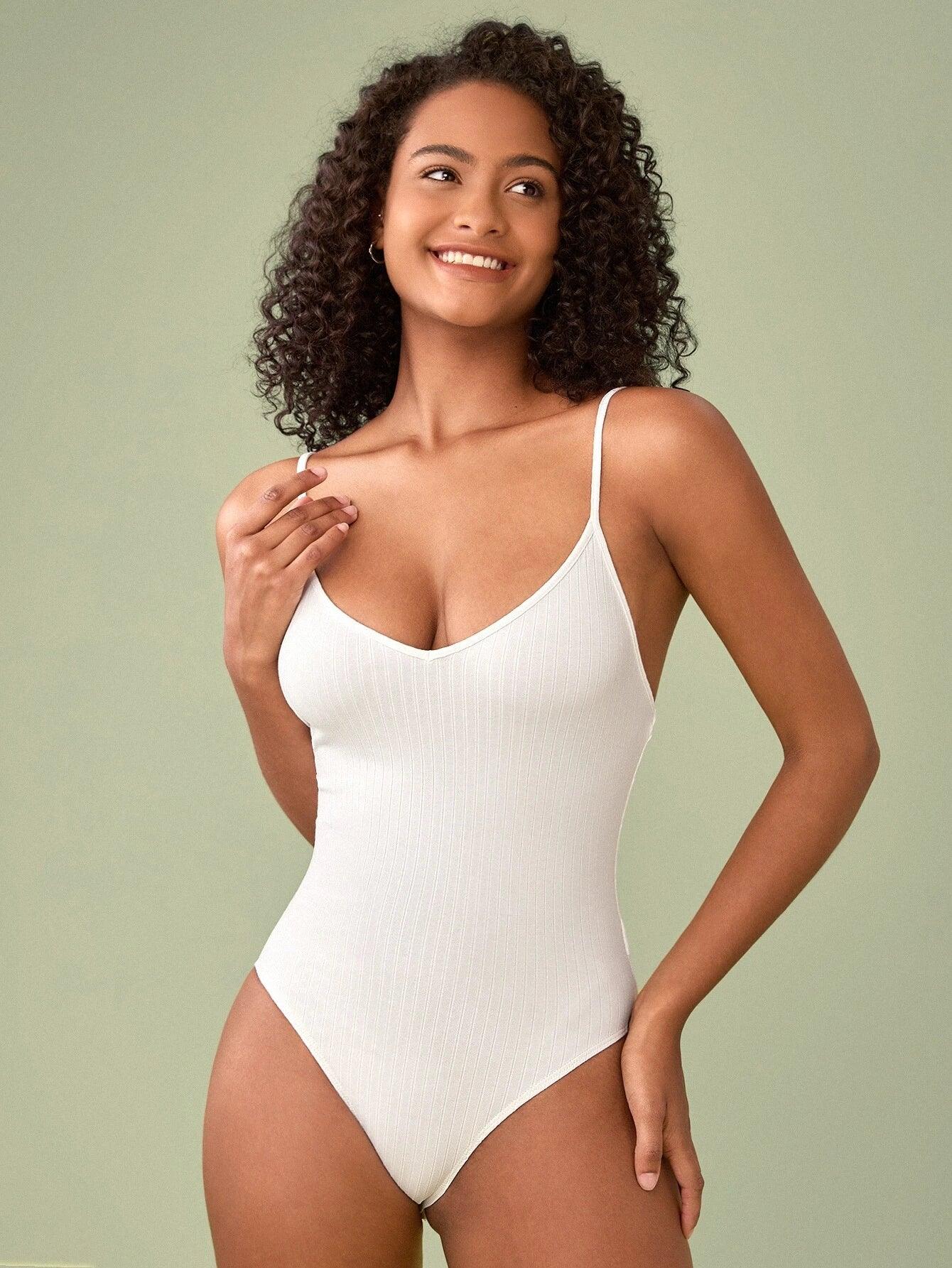 Cotton Solid Colored Cami Bodysuit-Comfy Jumpsuits