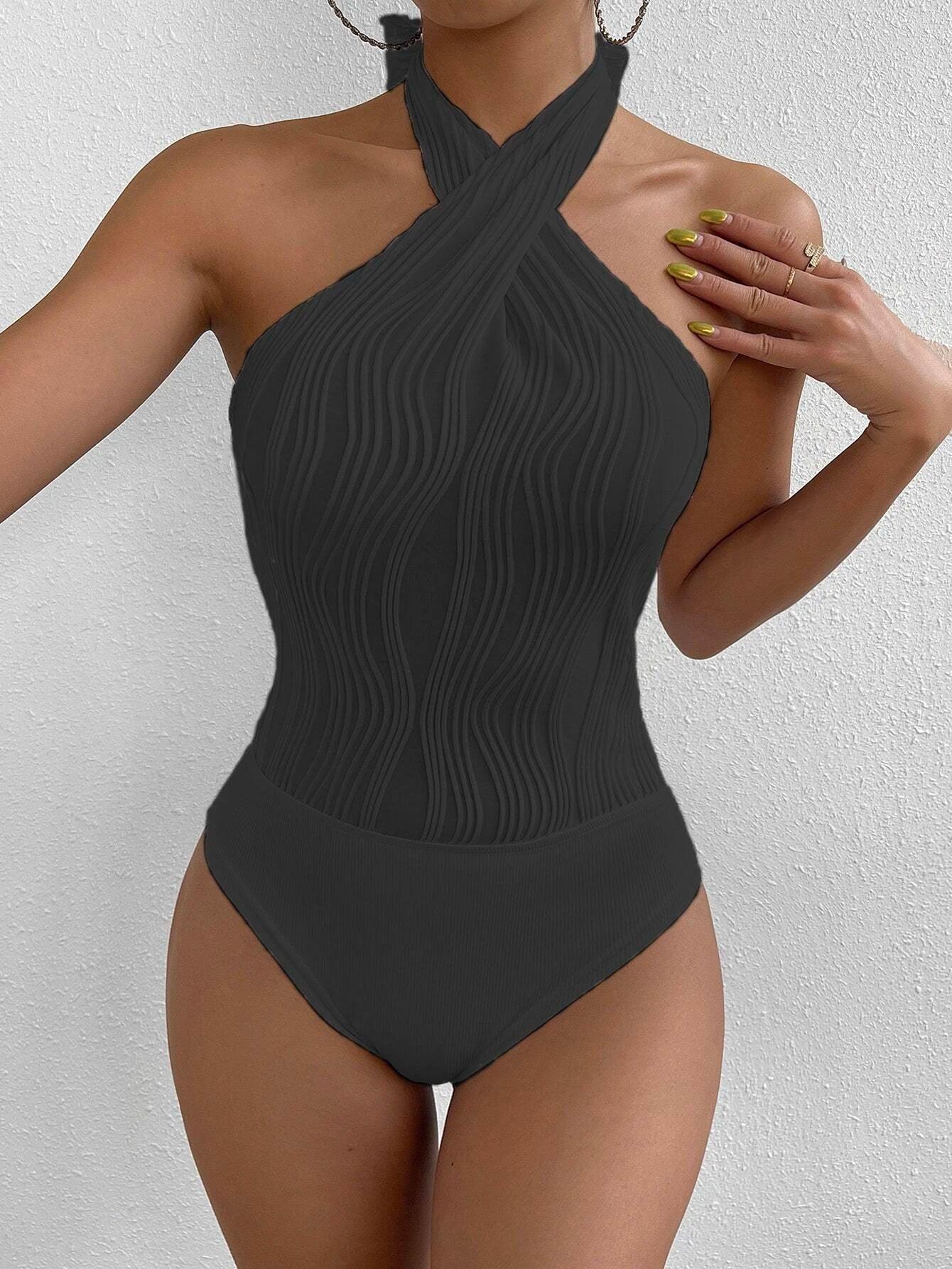 Sleeveless Cross Halter Bodysuit-Comfy Jumpsuits