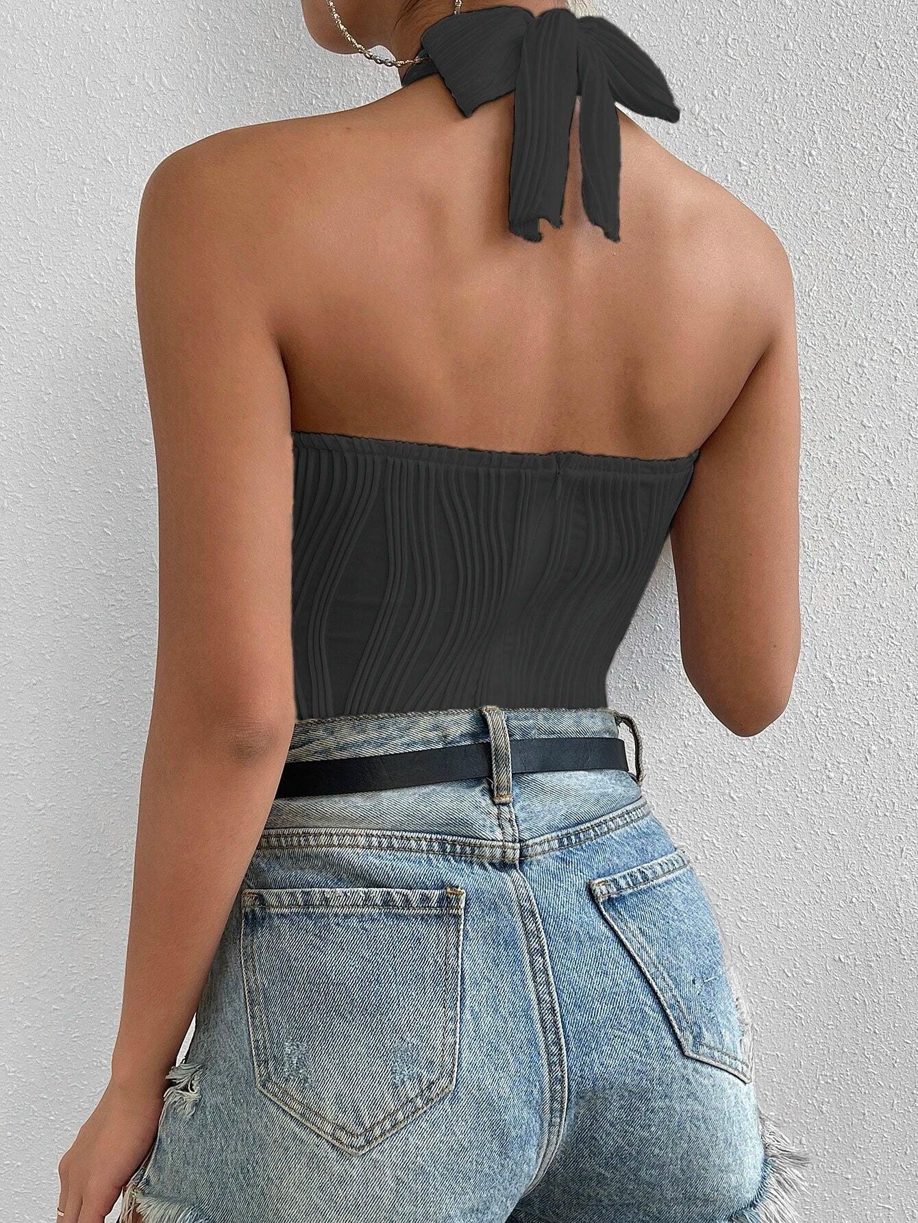 Sleeveless Cross Halter Bodysuit-Comfy Jumpsuits