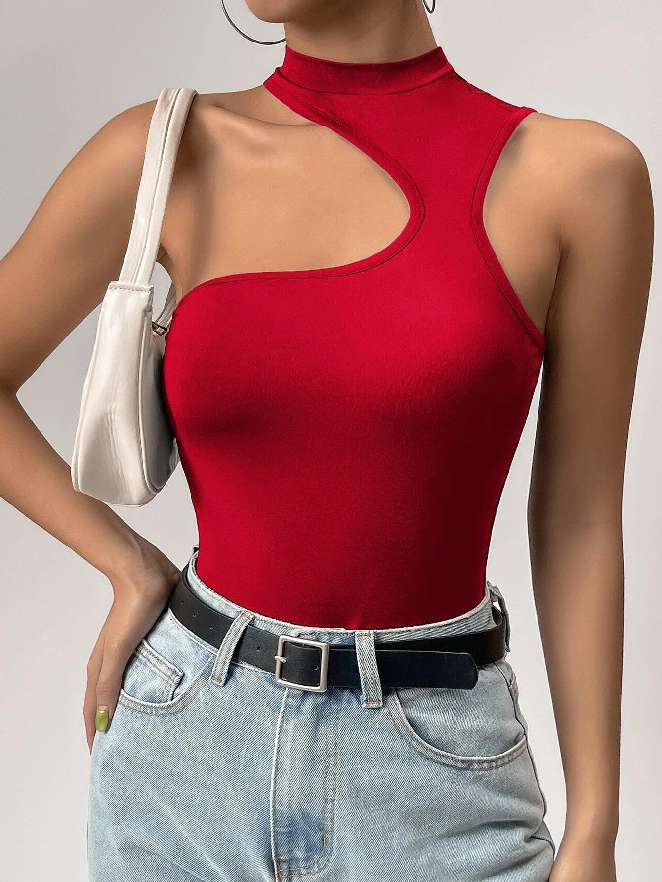 Mock Neck Cut Out Bodysuit-Comfy Jumpsuits