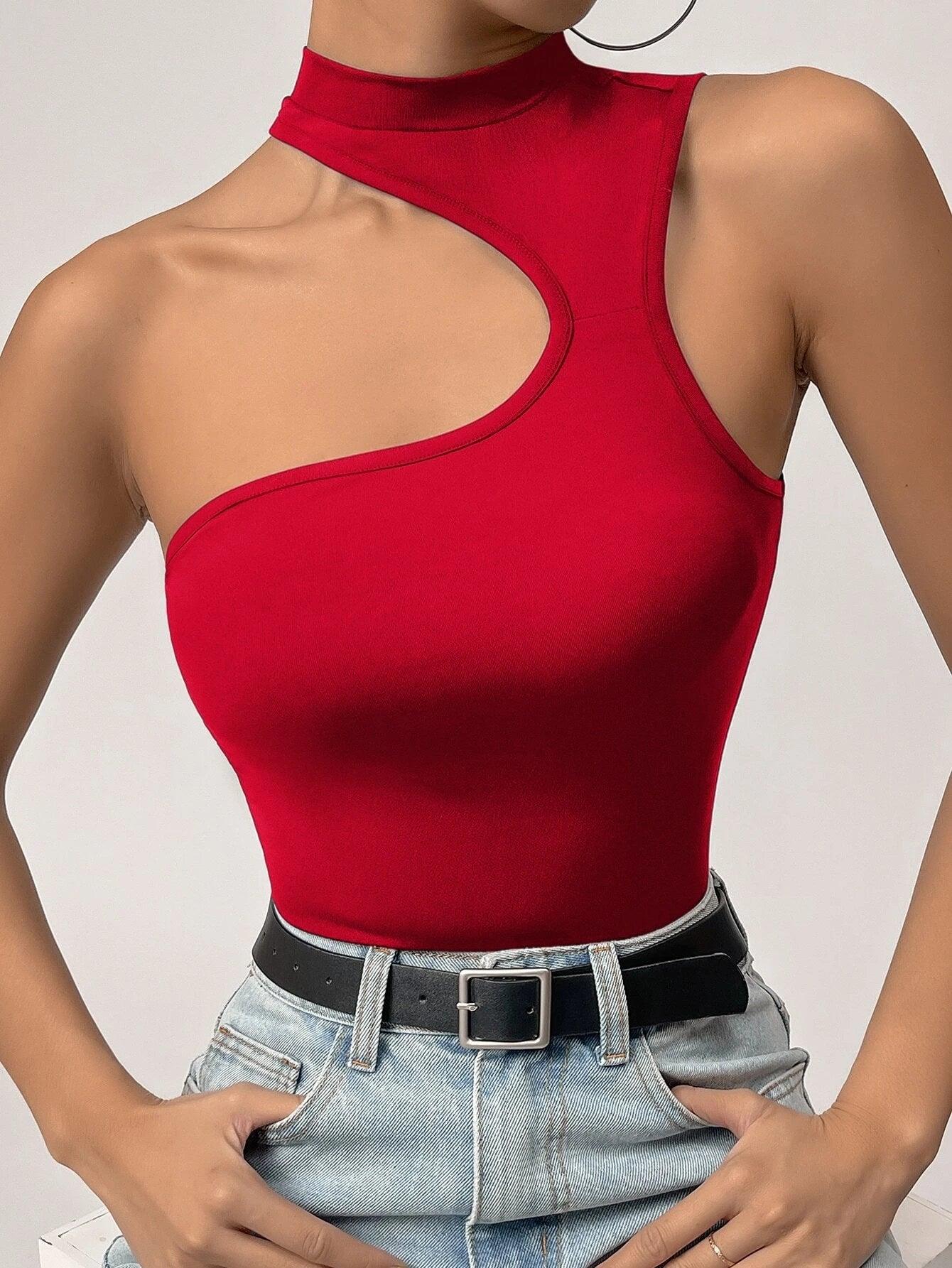 Mock Neck Cut Out Bodysuit-Comfy Jumpsuits