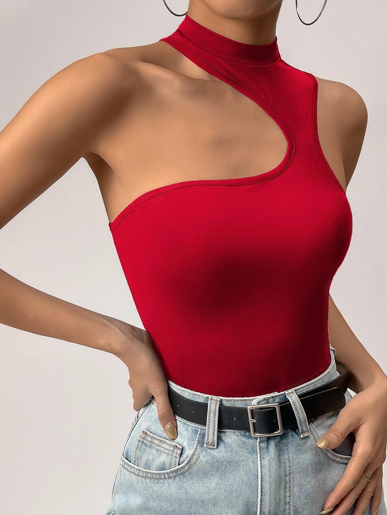 Mock Neck Cut Out Bodysuit-Comfy Jumpsuits