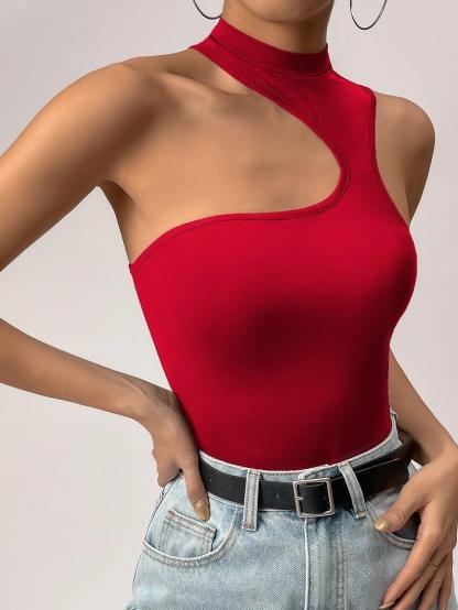 Mock Neck Cut Out Bodysuit-Comfy Jumpsuits
