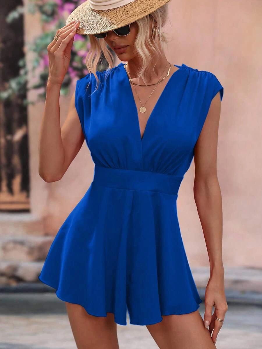 Solid Fold Pleated Detail Tie Backless Romper-Comfy Jumpsuits