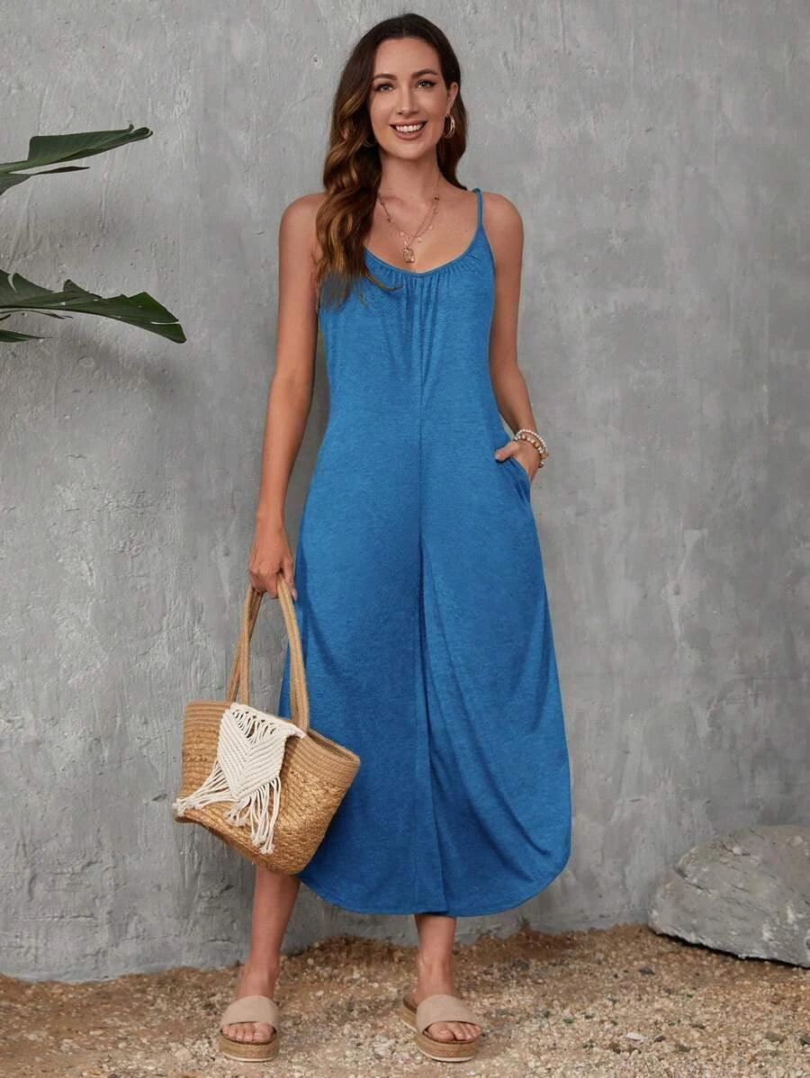 Solid Colored Pocket Cami Jumpsuit-Comfy Jumpsuits