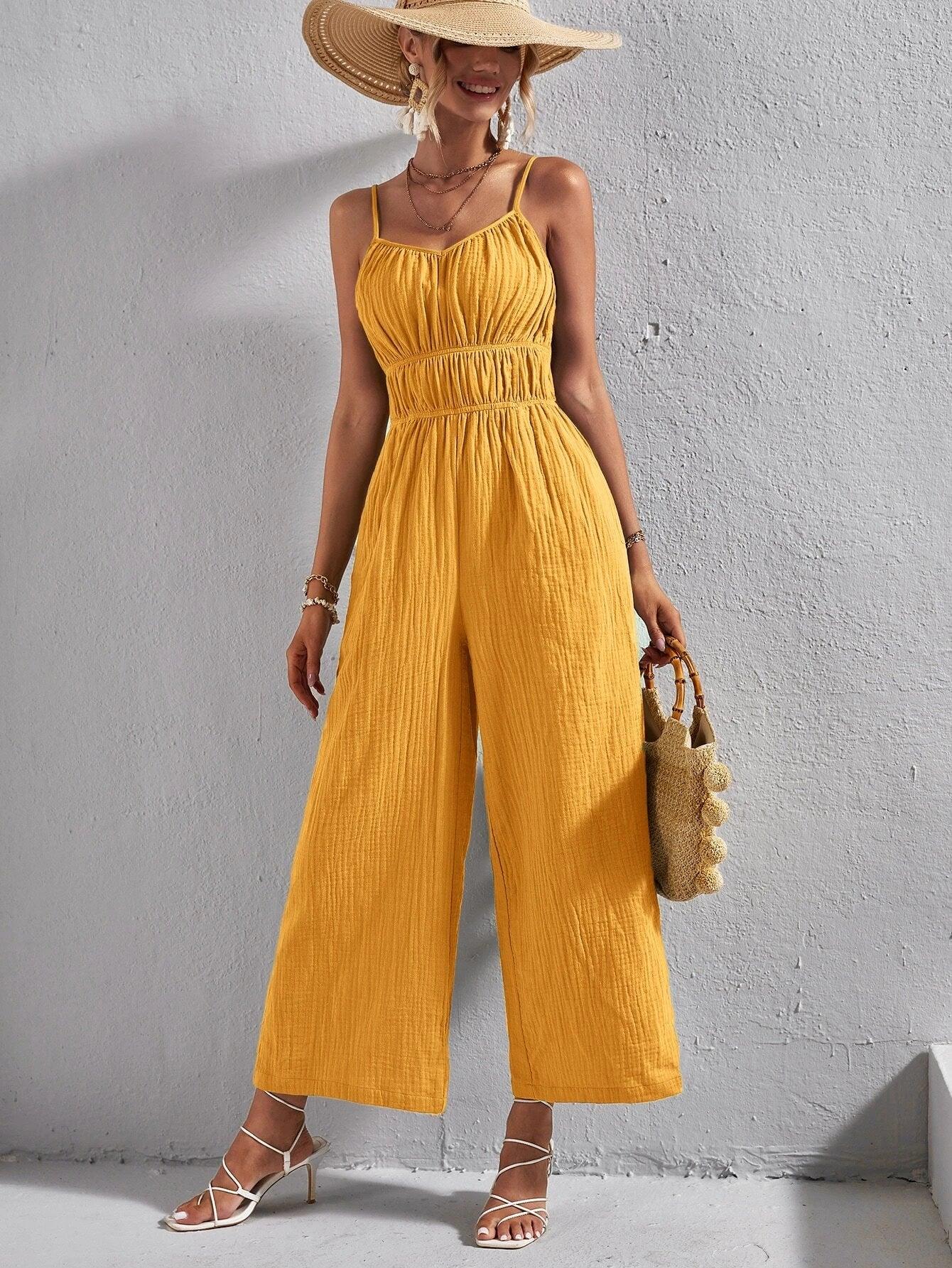 Solid Colored Cami Jumpsuit-Comfy Jumpsuits