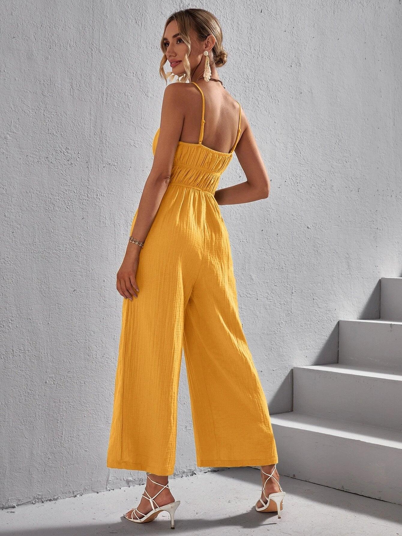 Solid Colored Cami Jumpsuit-Comfy Jumpsuits