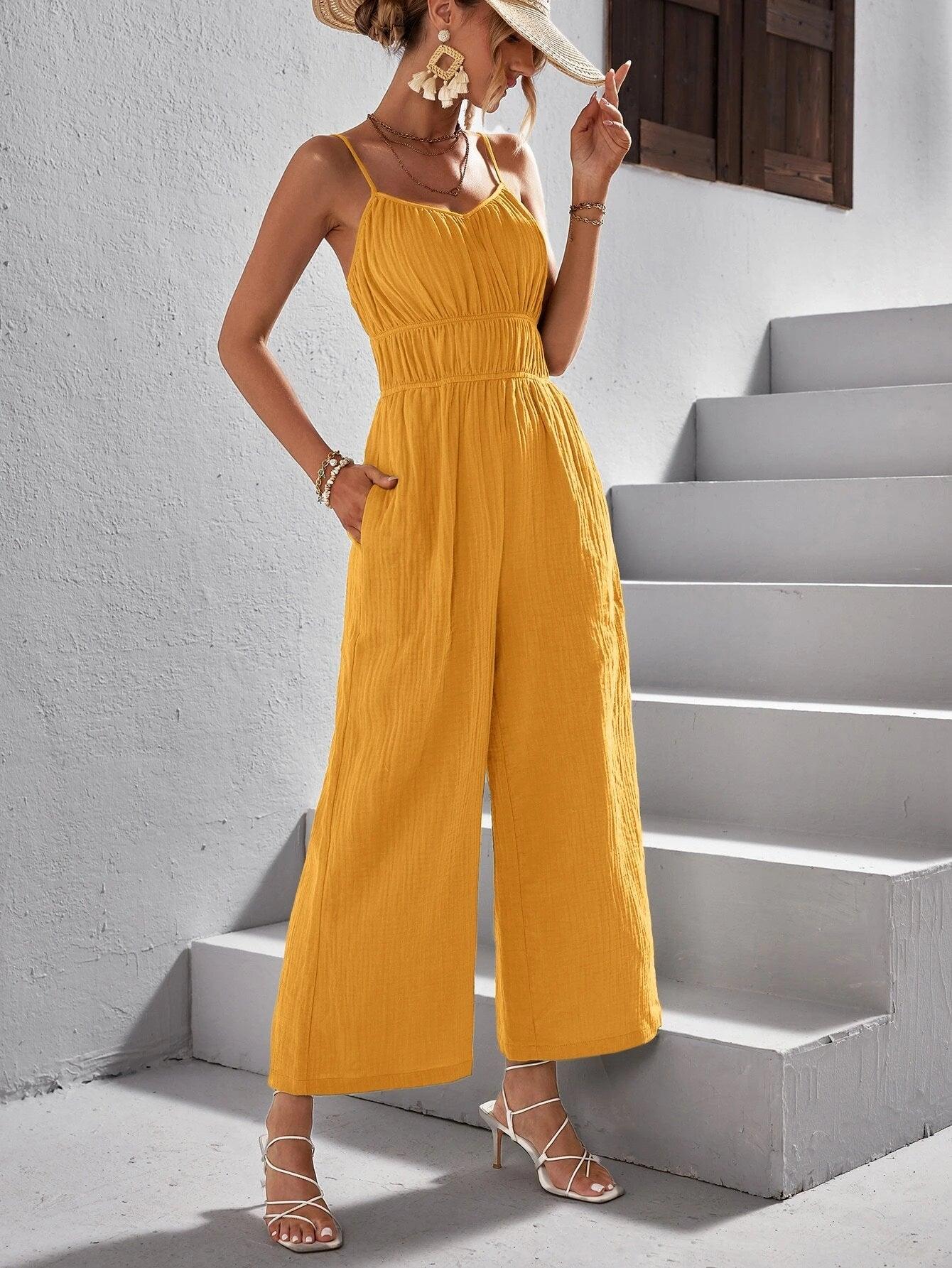 Solid Colored Cami Jumpsuit-Comfy Jumpsuits