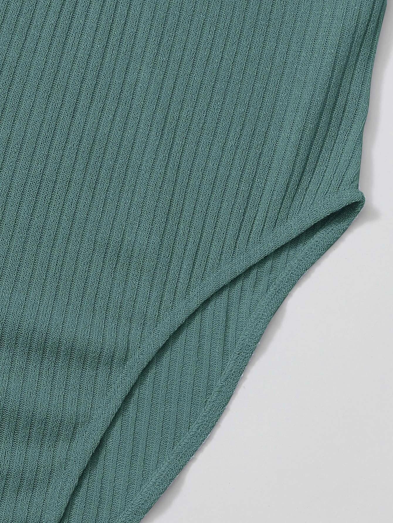Puff Sleeved Rib-Knit Bodysuit-Comfy Jumpsuits