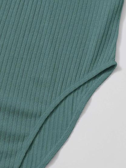 Puff Sleeved Rib-Knit Bodysuit-Comfy Jumpsuits