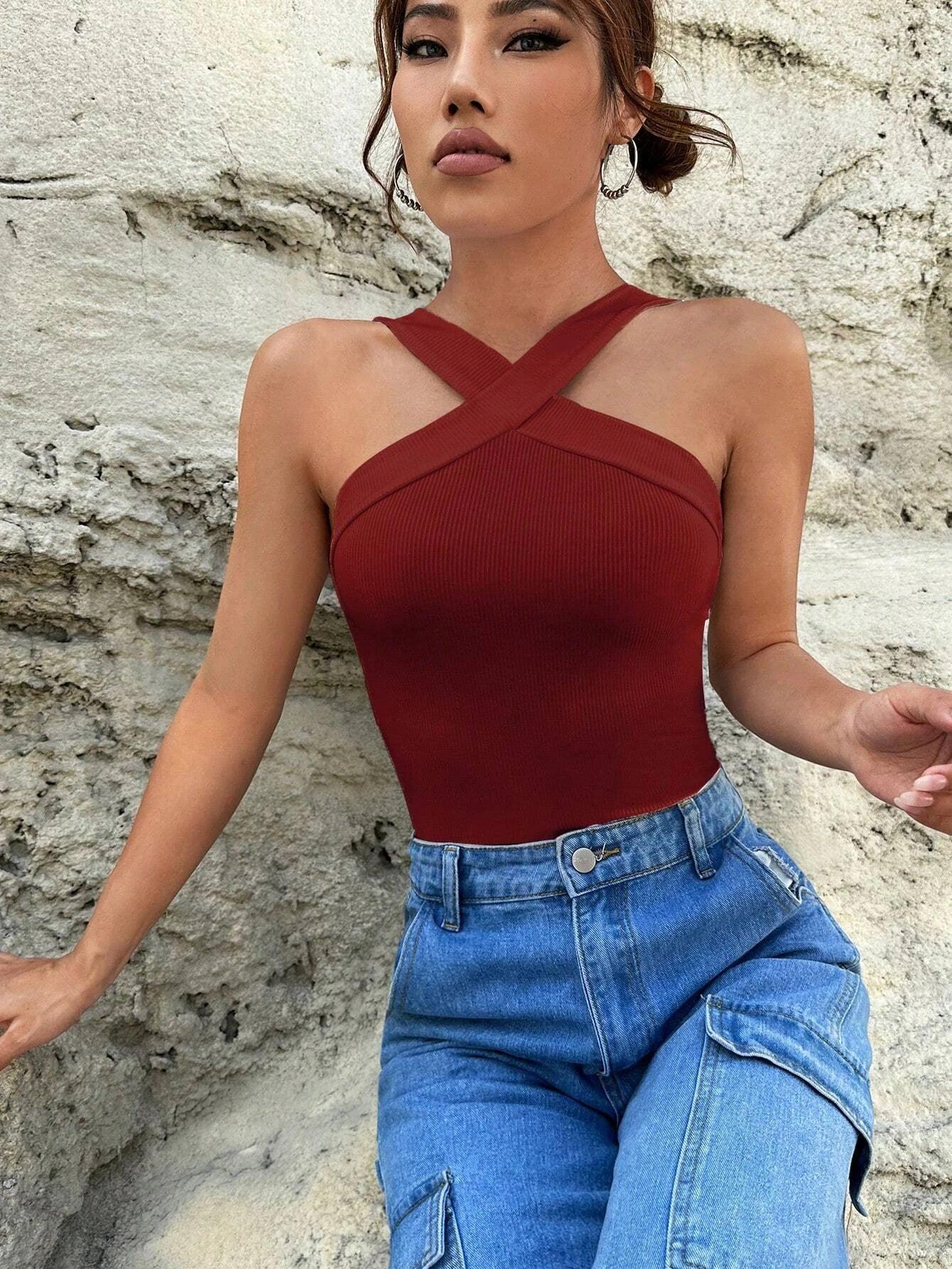 Sleeveless Halter Neck Bodysuit-Comfy Jumpsuits
