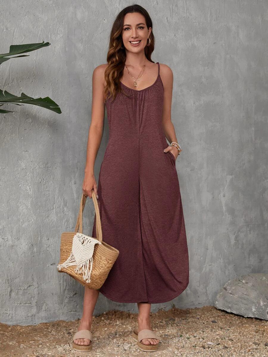 Solid Colored Pocket Cami Jumpsuit-Comfy Jumpsuits