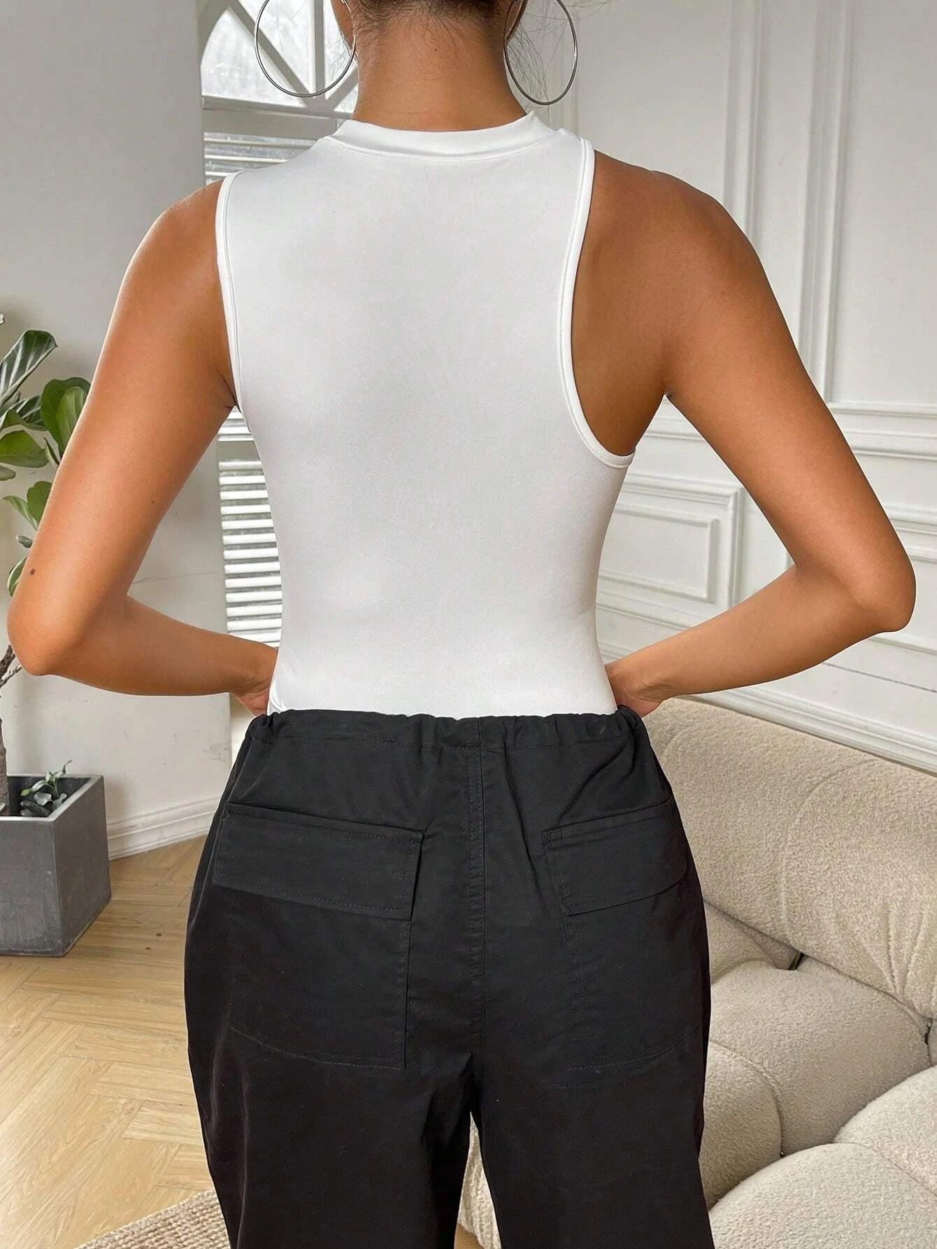 Mock Neck Cut Out Bodysuit-Comfy Jumpsuits