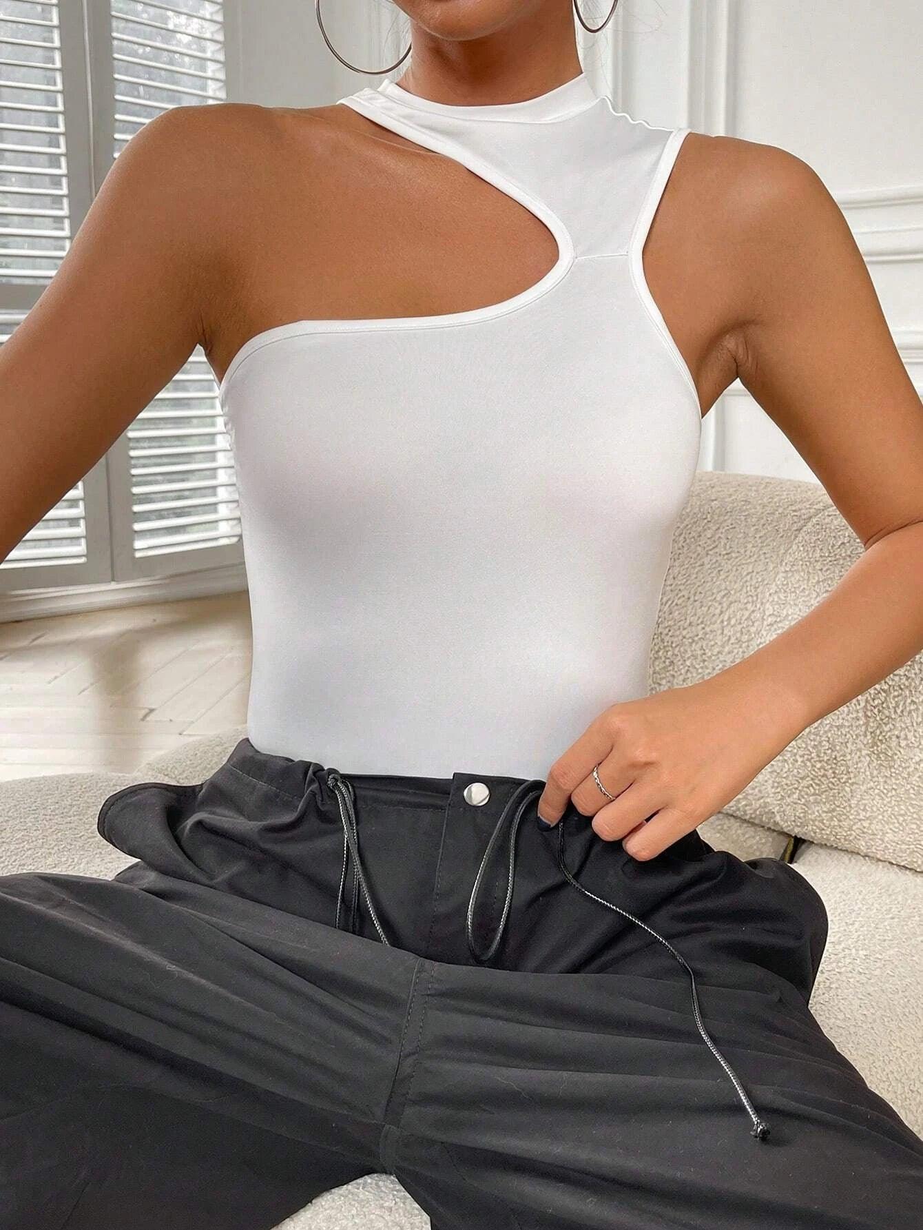 Mock Neck Cut Out Bodysuit-Comfy Jumpsuits