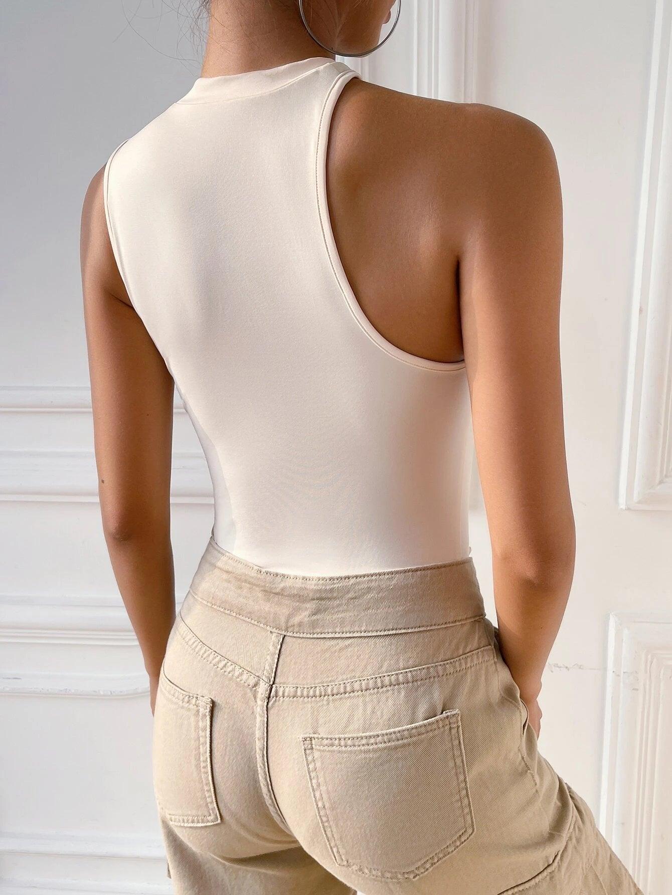 Mock Neck Cut Out Bodysuit-Comfy Jumpsuits