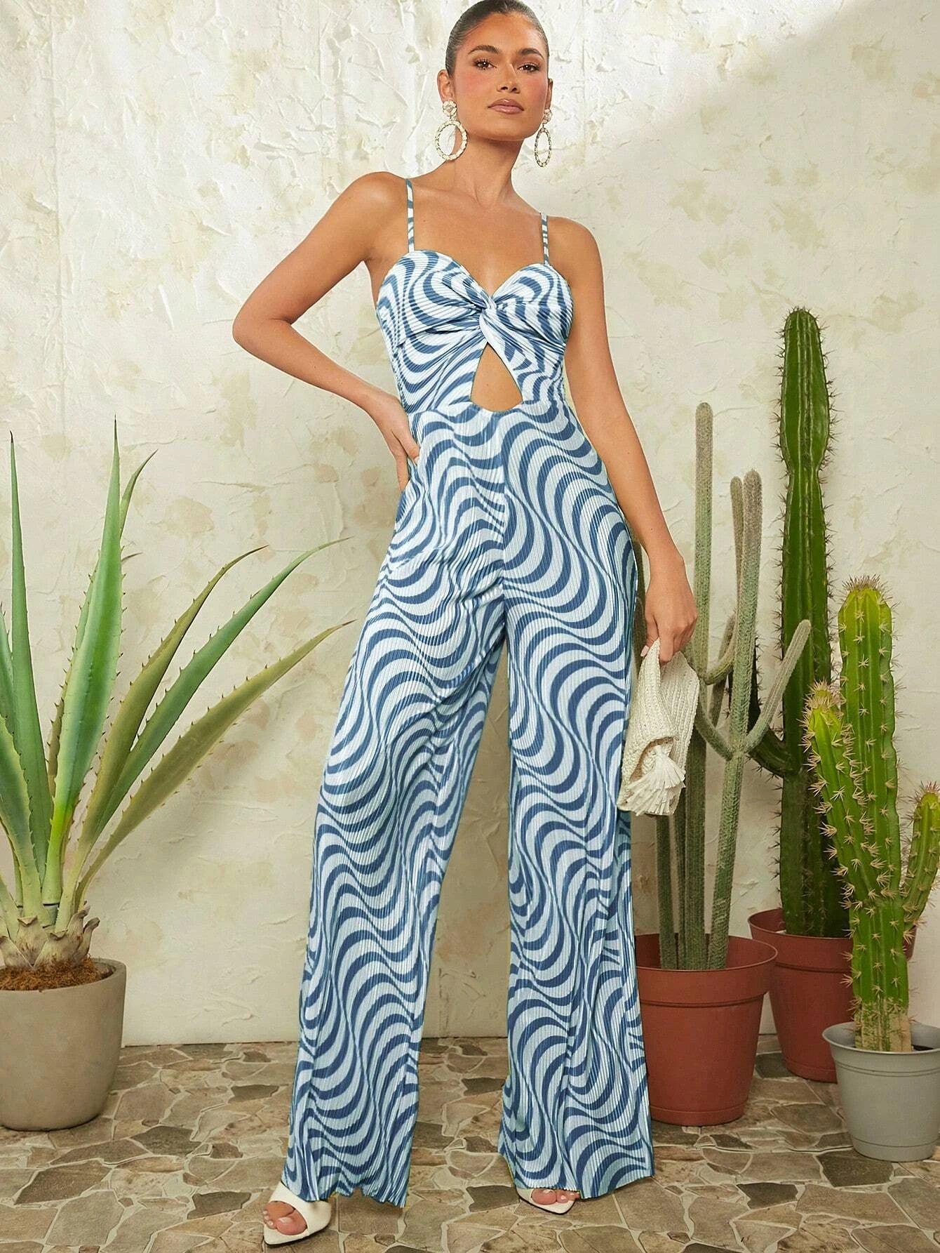 Striped Printed Cami Jumpsuit-Comfy Jumpsuits
