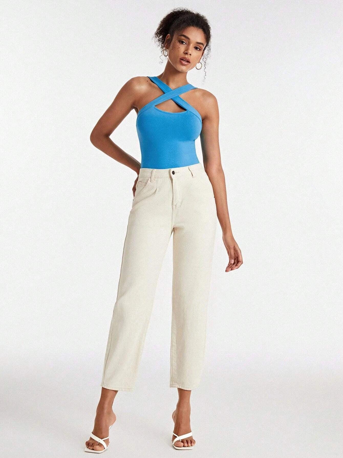 Sleeveless Crisscross Bodysuit-Comfy Jumpsuits