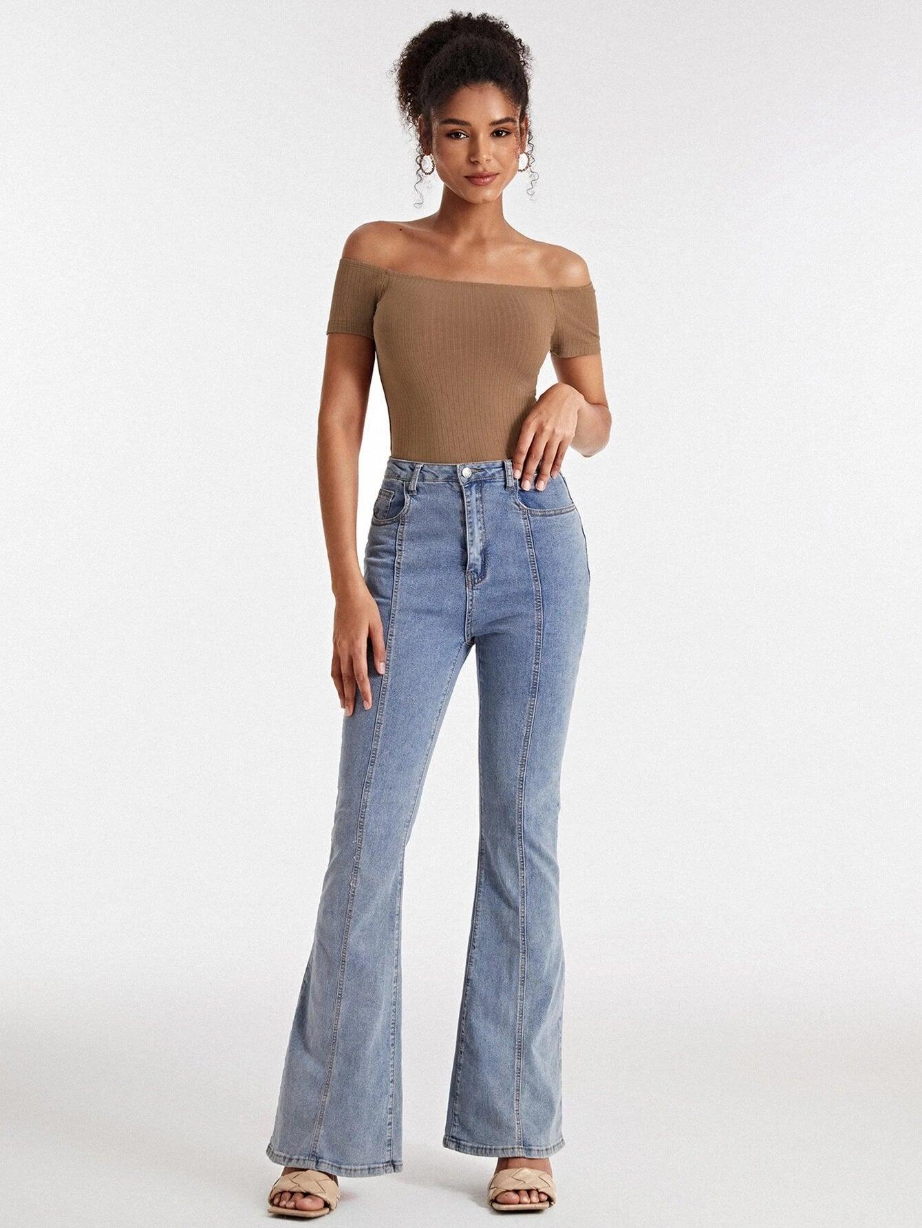 Cotton Off Shoulder Rib-knit Bodysuit-Comfy Jumpsuits