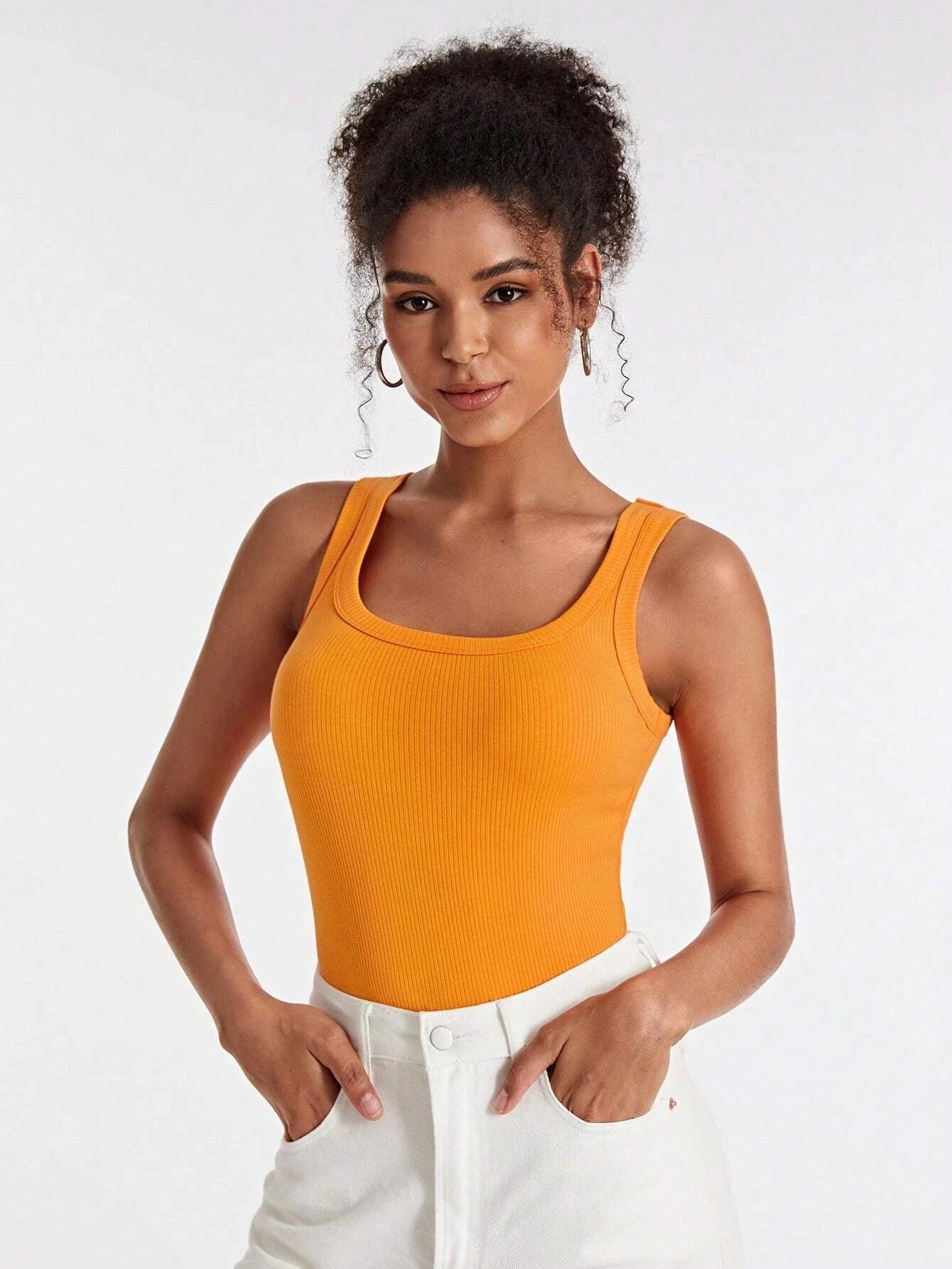 Solid Colored Scoop Neck Tank Bodysuit-Comfy Jumpsuits