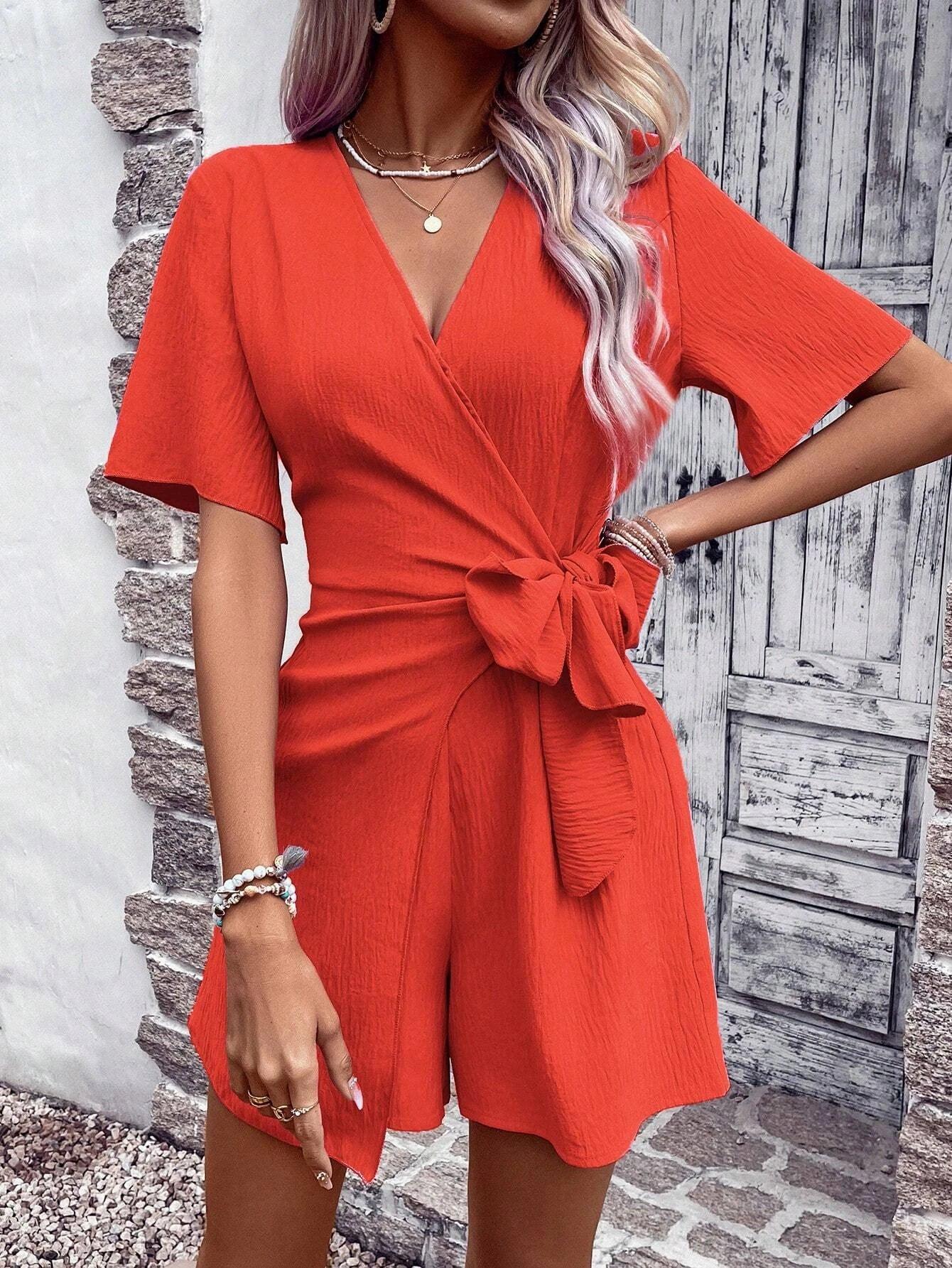 Solid Knot Side Wrap Romper-Comfy Jumpsuits