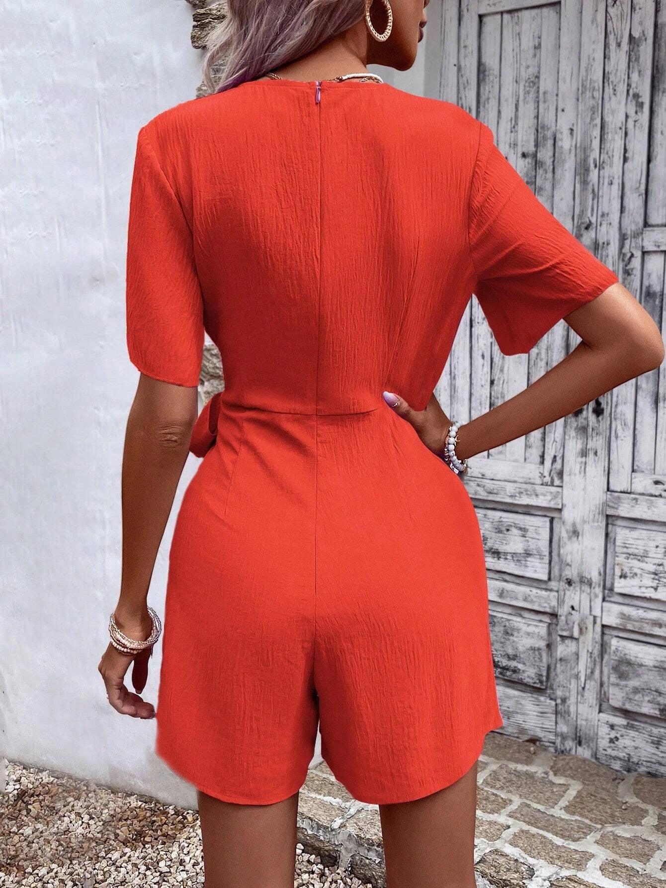 Solid Knot Side Wrap Romper-Comfy Jumpsuits