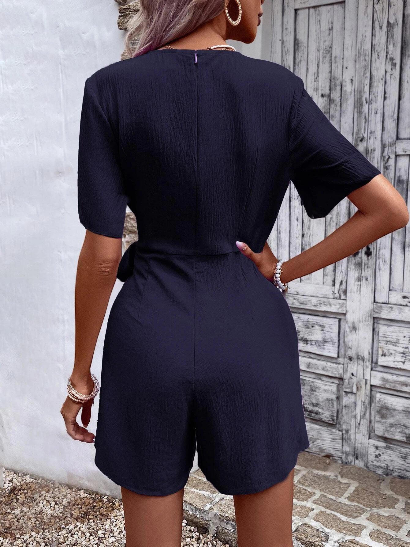 Solid Knot Side Wrap Romper-Comfy Jumpsuits