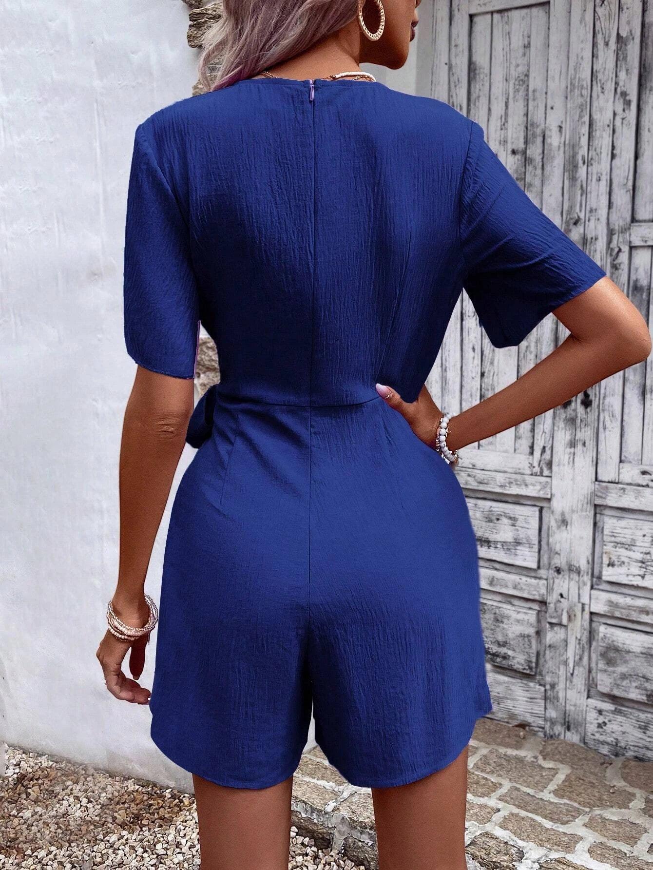 Solid Knot Side Wrap Romper-Comfy Jumpsuits