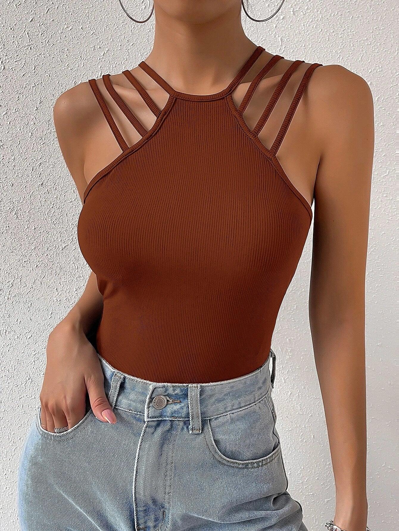 Casual Halter Neck Bodysuit-Comfy Jumpsuits