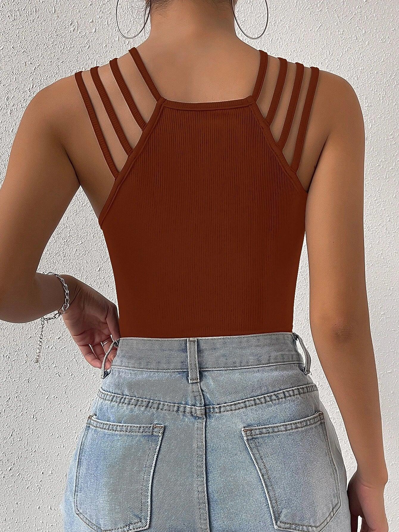 Casual Halter Neck Bodysuit-Comfy Jumpsuits