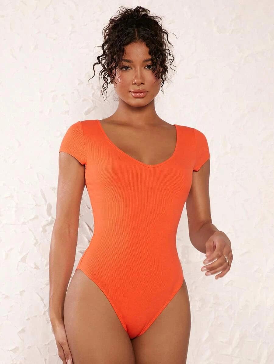 Cotton V Neck Bodysuit-Comfy Jumpsuits