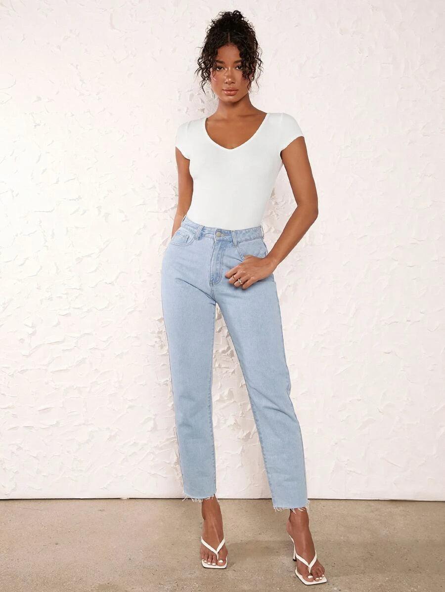 Cotton V Neck Bodysuit-Comfy Jumpsuits