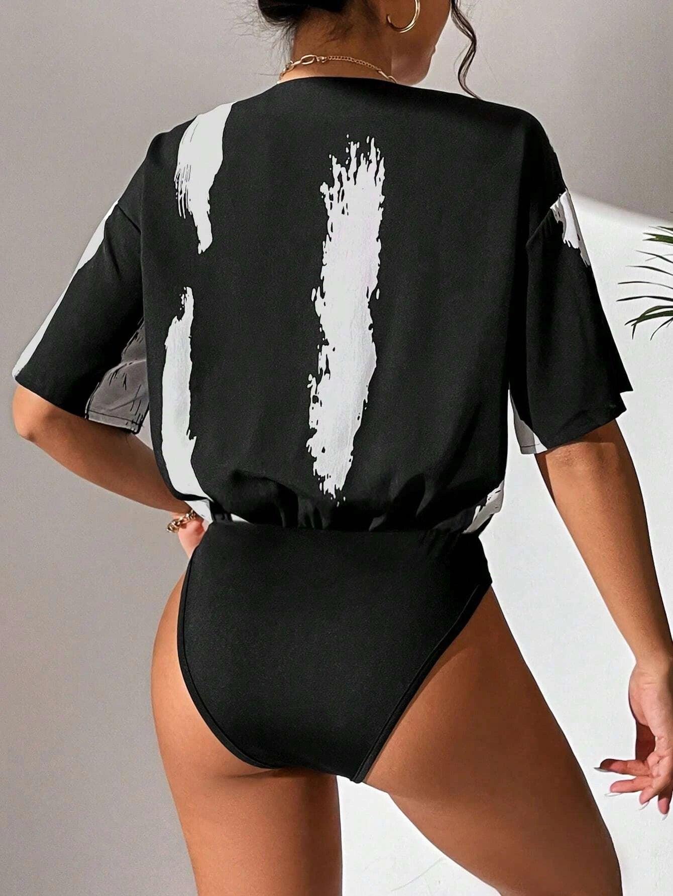 Polyester Drop Shoulder Bodysuit-Comfy Jumpsuits