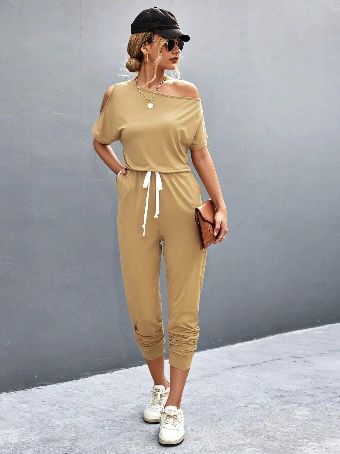Asymmetrical Neck Knot Front Jumpsuit-Comfy Jumpsuits