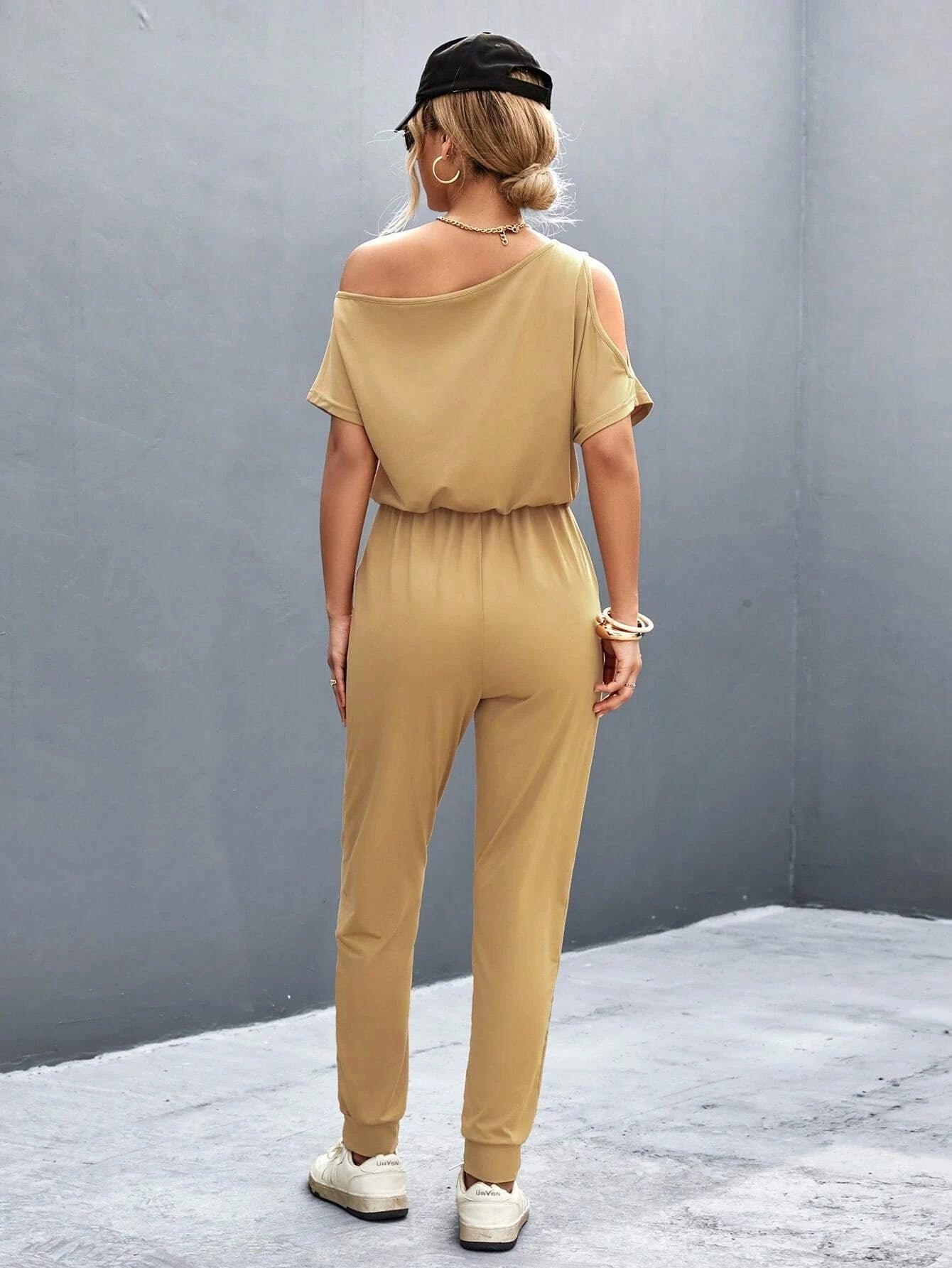 Asymmetrical Neck Knot Front Jumpsuit-Comfy Jumpsuits