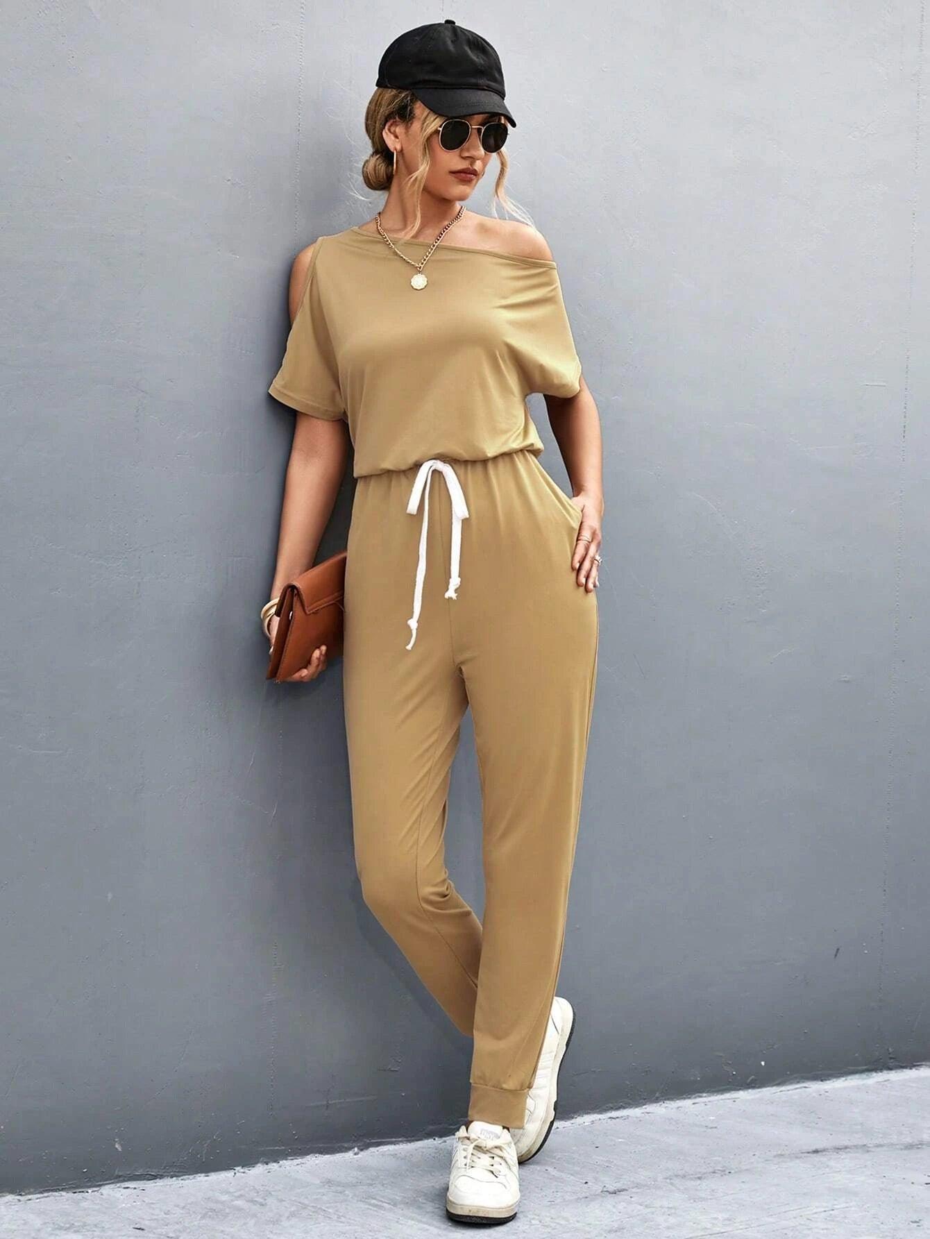 Asymmetrical Neck Knot Front Jumpsuit-Comfy Jumpsuits