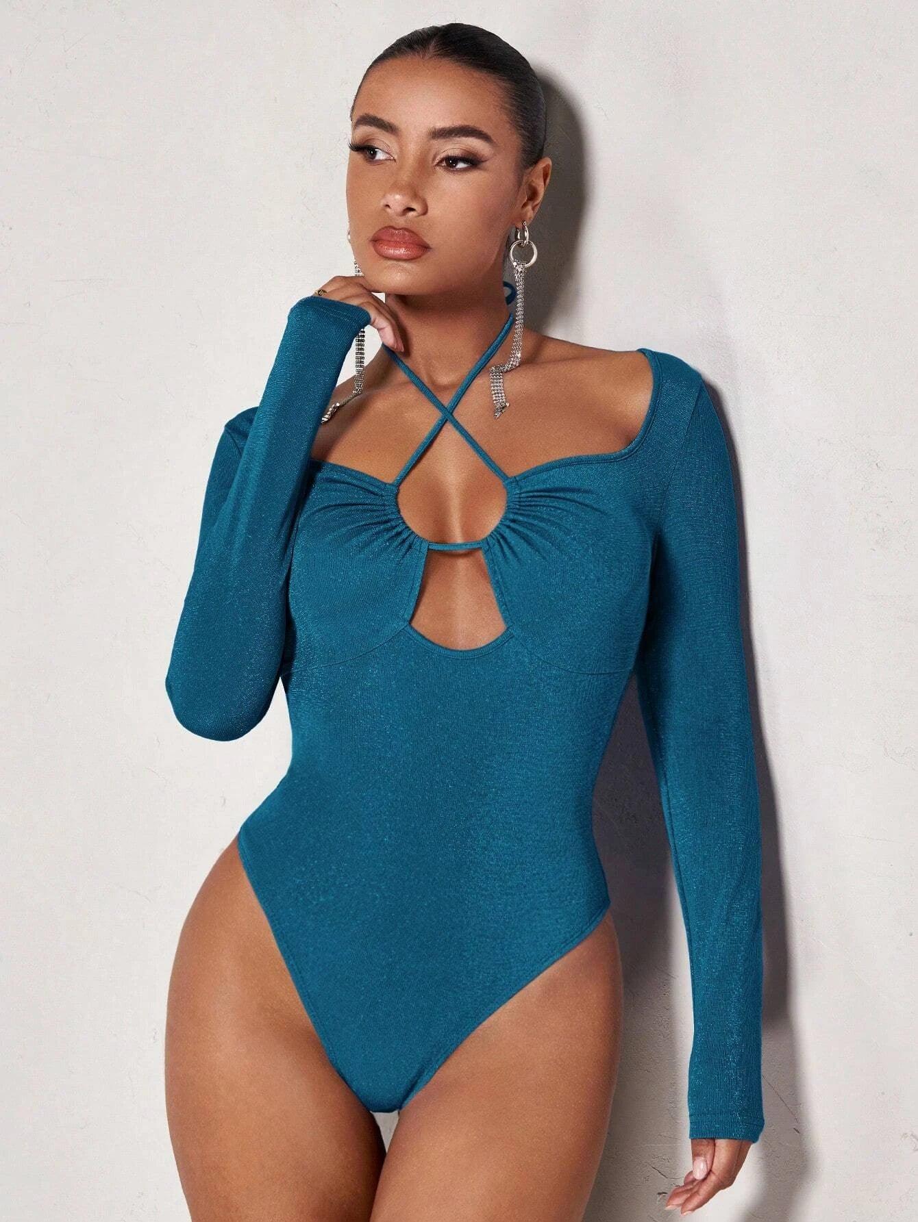 Crisscross Tie Back Front Bodysuit-Comfy Jumpsuits