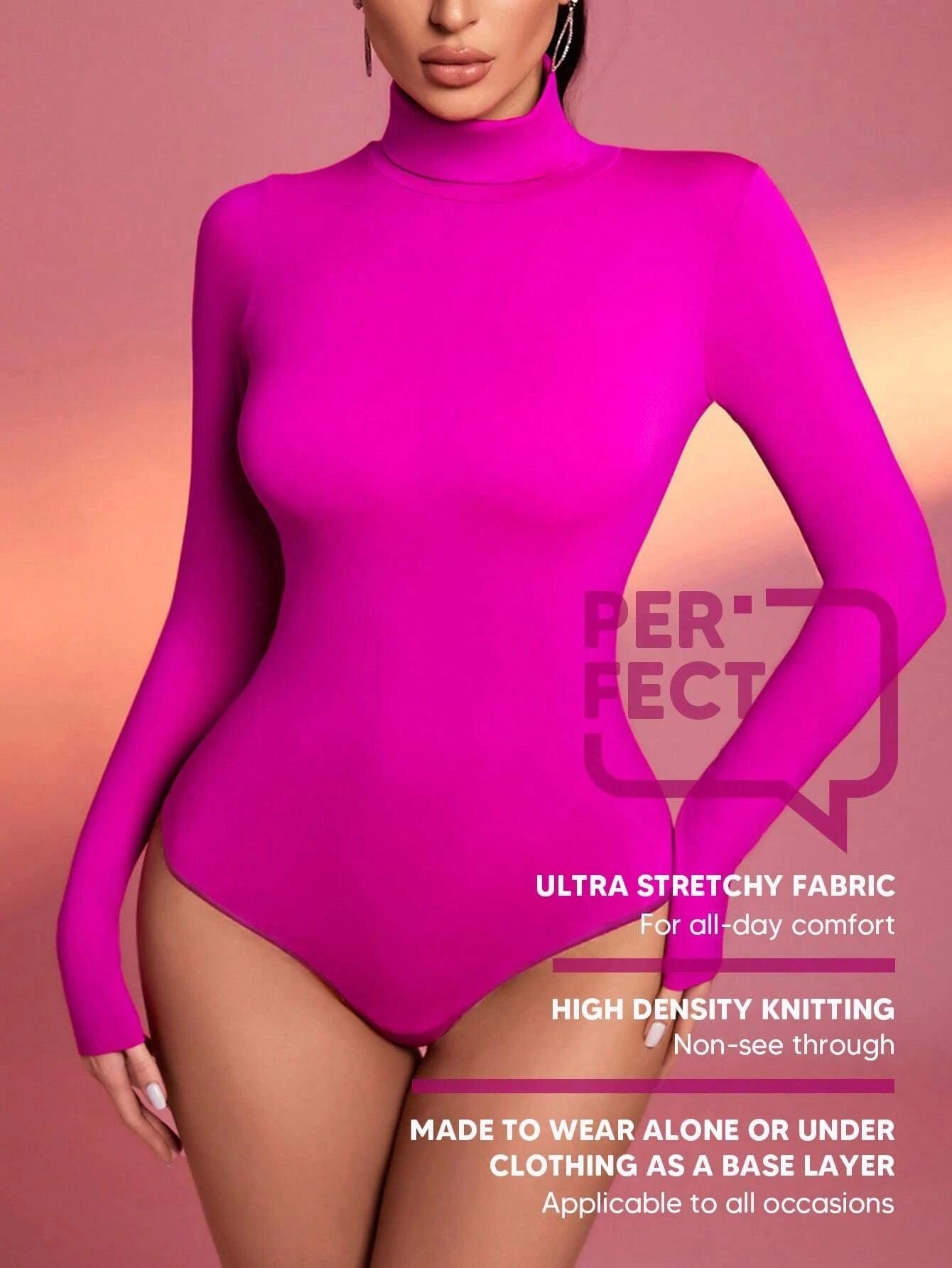 Turtle Neck Slim Fit Thong Bodysuit-Comfy Jumpsuits