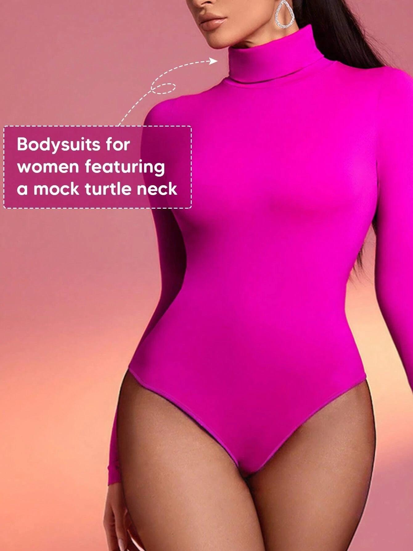 Turtle Neck Slim Fit Thong Bodysuit-Comfy Jumpsuits