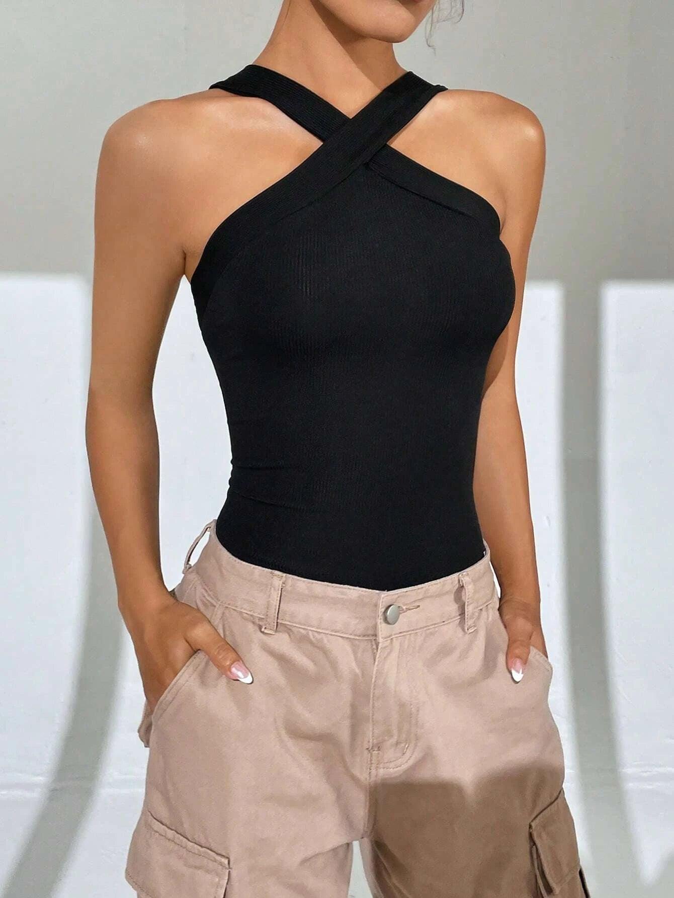 Sleeveless Halter Neck Bodysuit-Comfy Jumpsuits