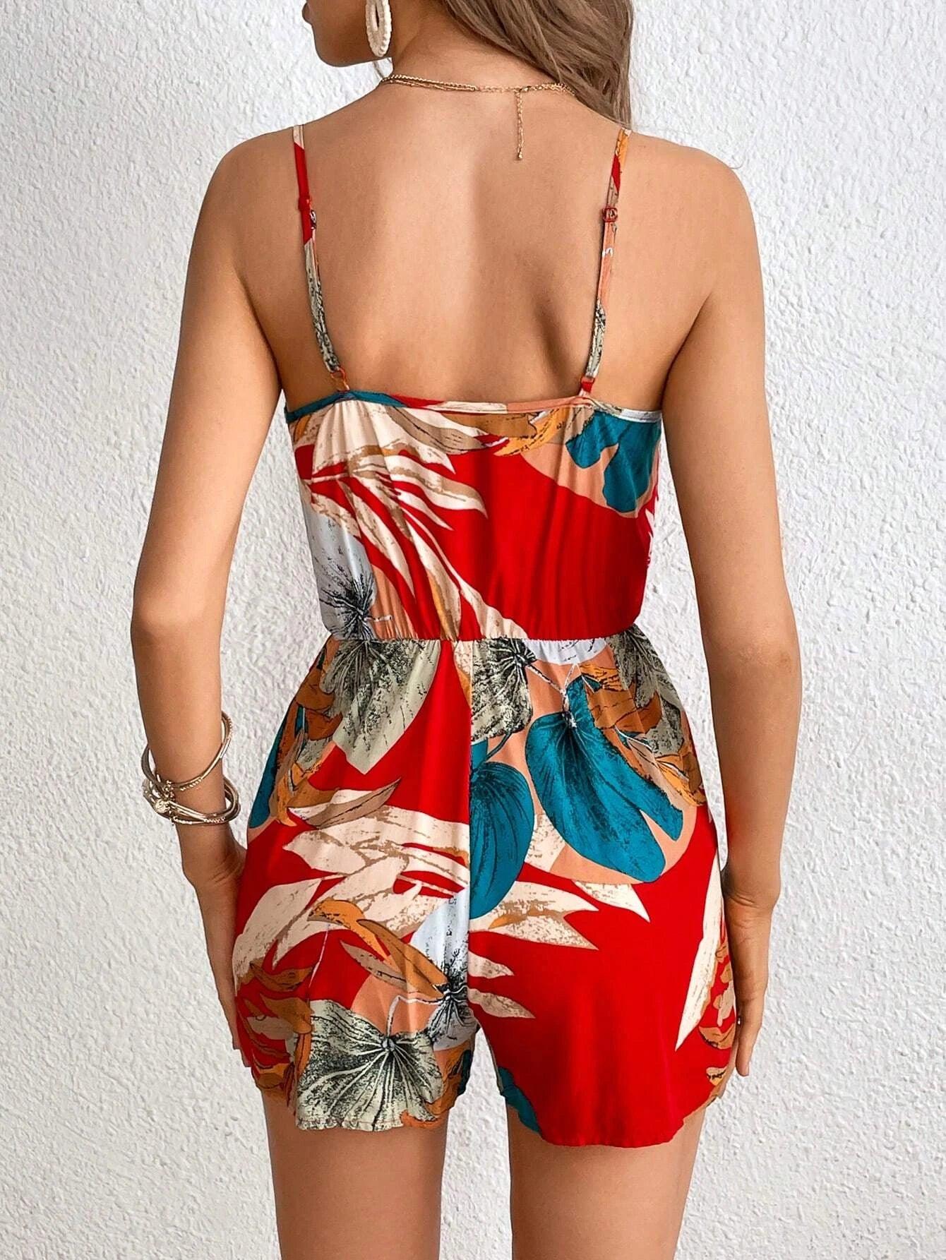 Tropical Print Cami Romper-Comfy Jumpsuits