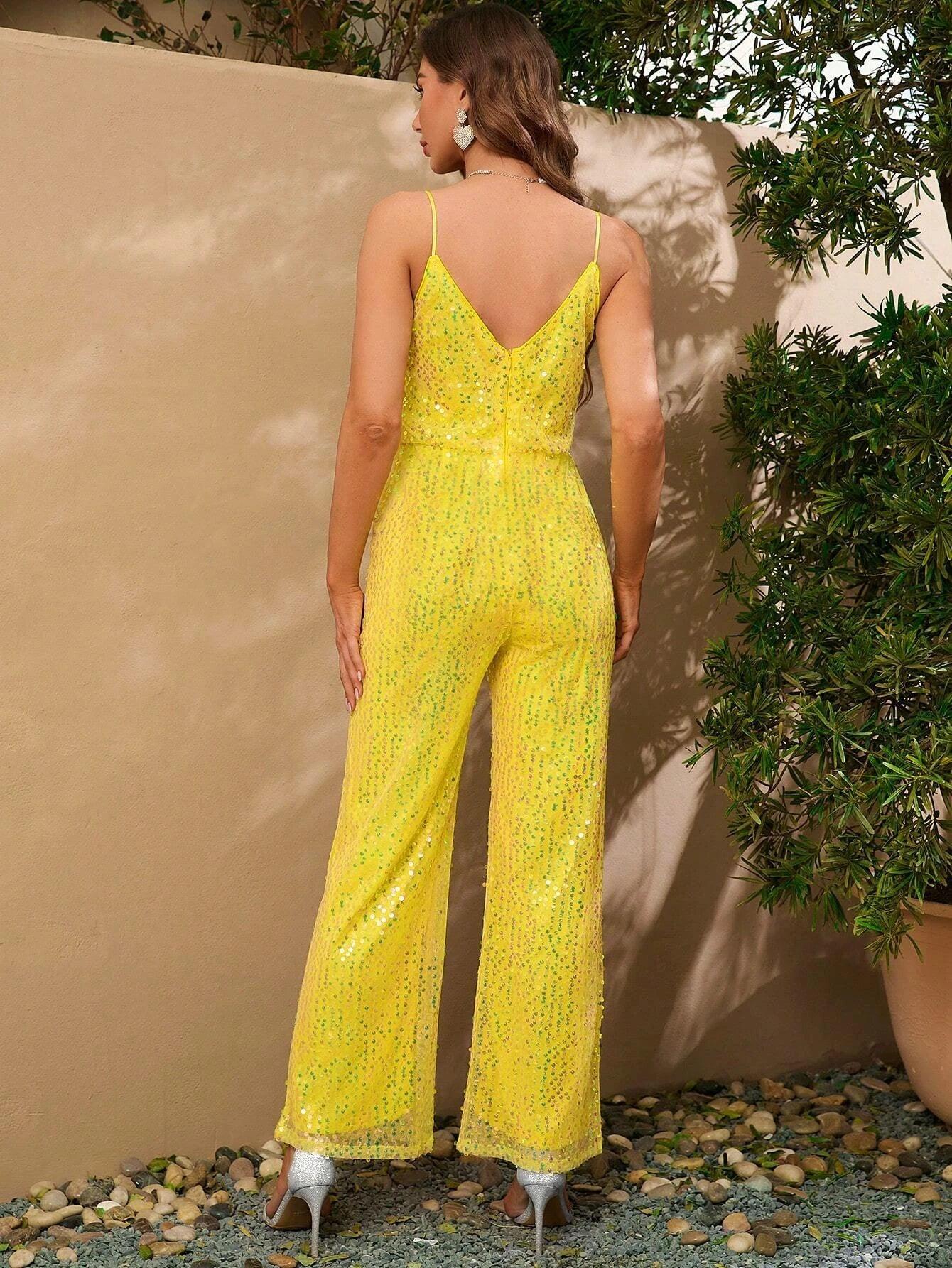 Contrast Sequin Sleeveless Jumpsuit-Comfy Jumpsuits